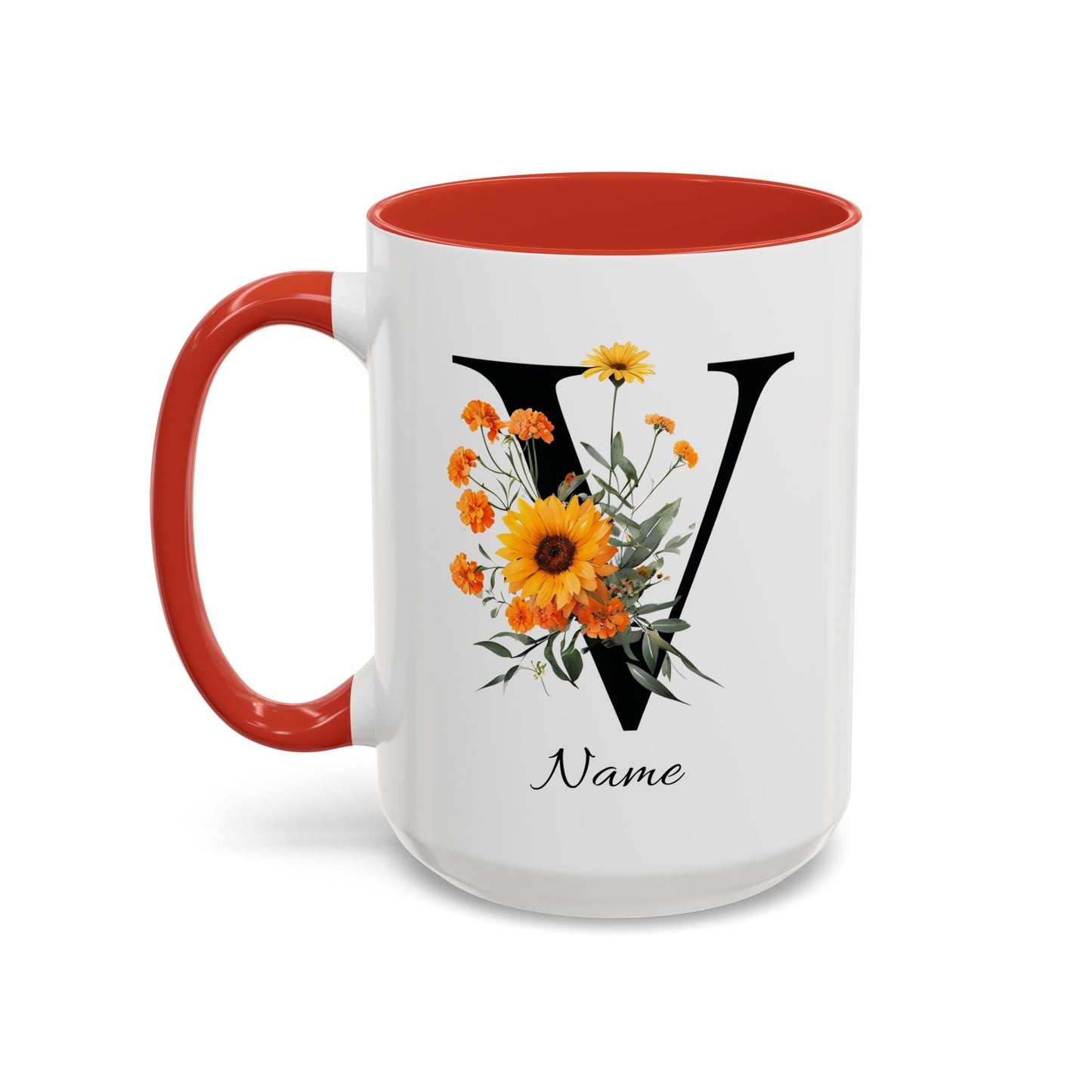Personalized Floral Monogram - Letter V - Elegant Accent Coffee Mug – Personalized Mothers Day Gift