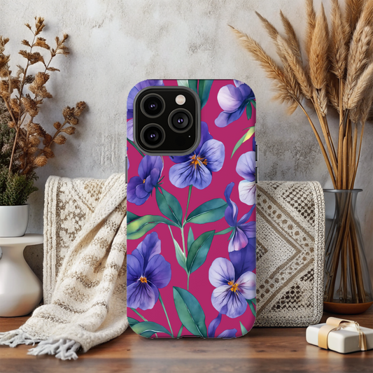 African Violet Floral Magnetic Tough Case, Summer Iphone Case, Wildflower Case, Flower Phone Cover, Stylish Phone Case
