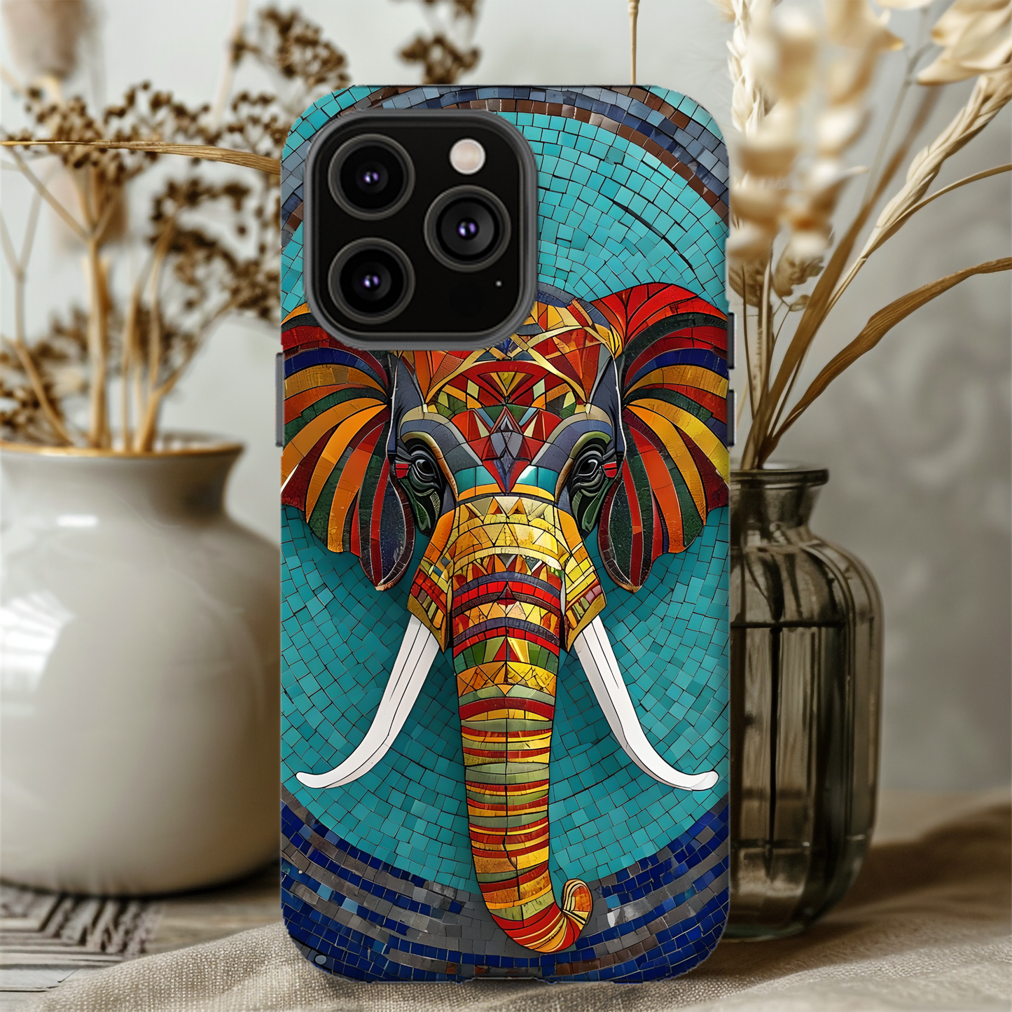 Artistic Elephant Phone Case, Elephant Case, Trendy iPhone Case, Elephant Lover Gift, Unique iPhone Case, Mosaic Design