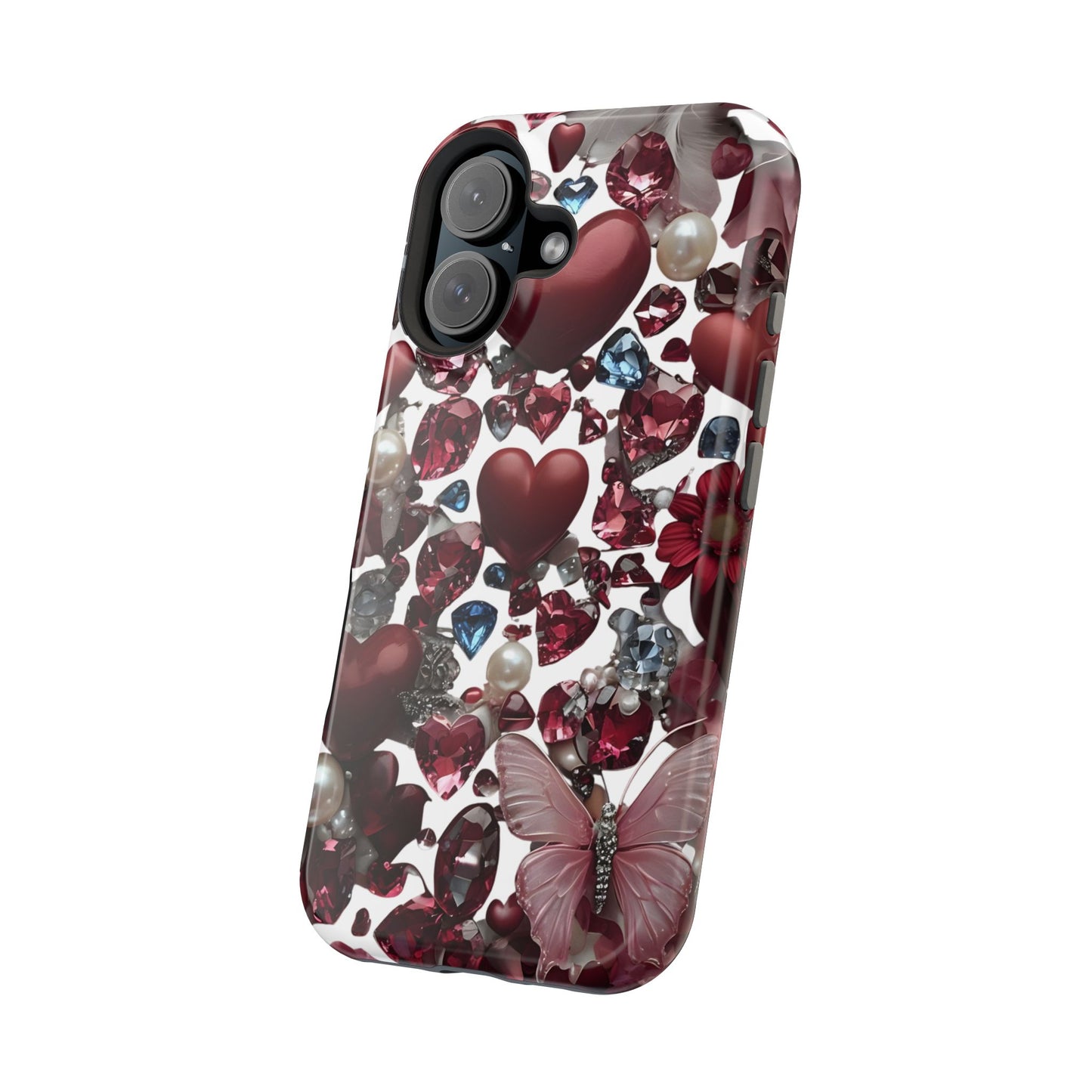 Romantic Floral Hearts Magnetic Tough iPhone Case -  Durable Phone Case for Gifts, Valentine's Day, Birthday, Anniversary, Cute Accessories
