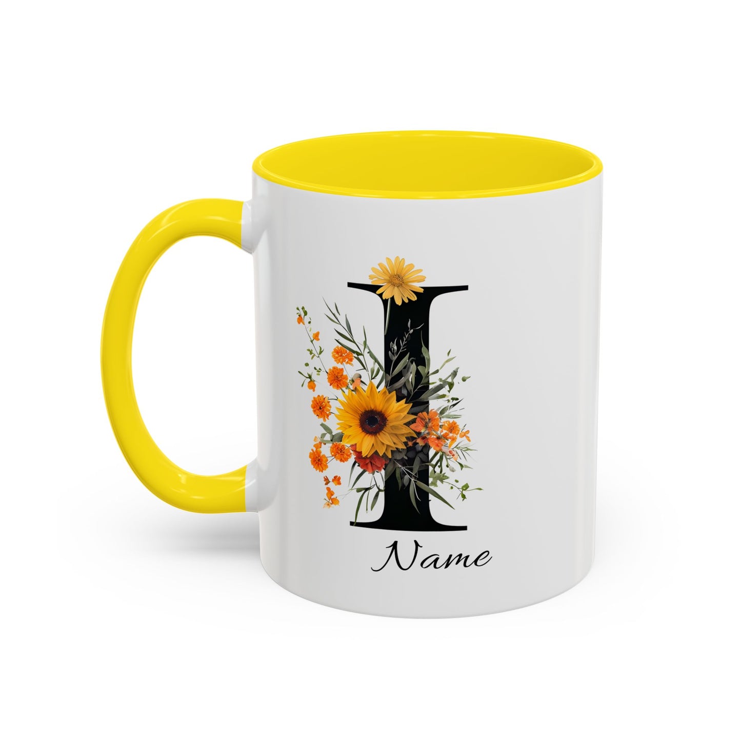 Personalized Floral Monogram - Letter I - Elegant Accent Coffee Mug – Personalized Mothers Day Gift