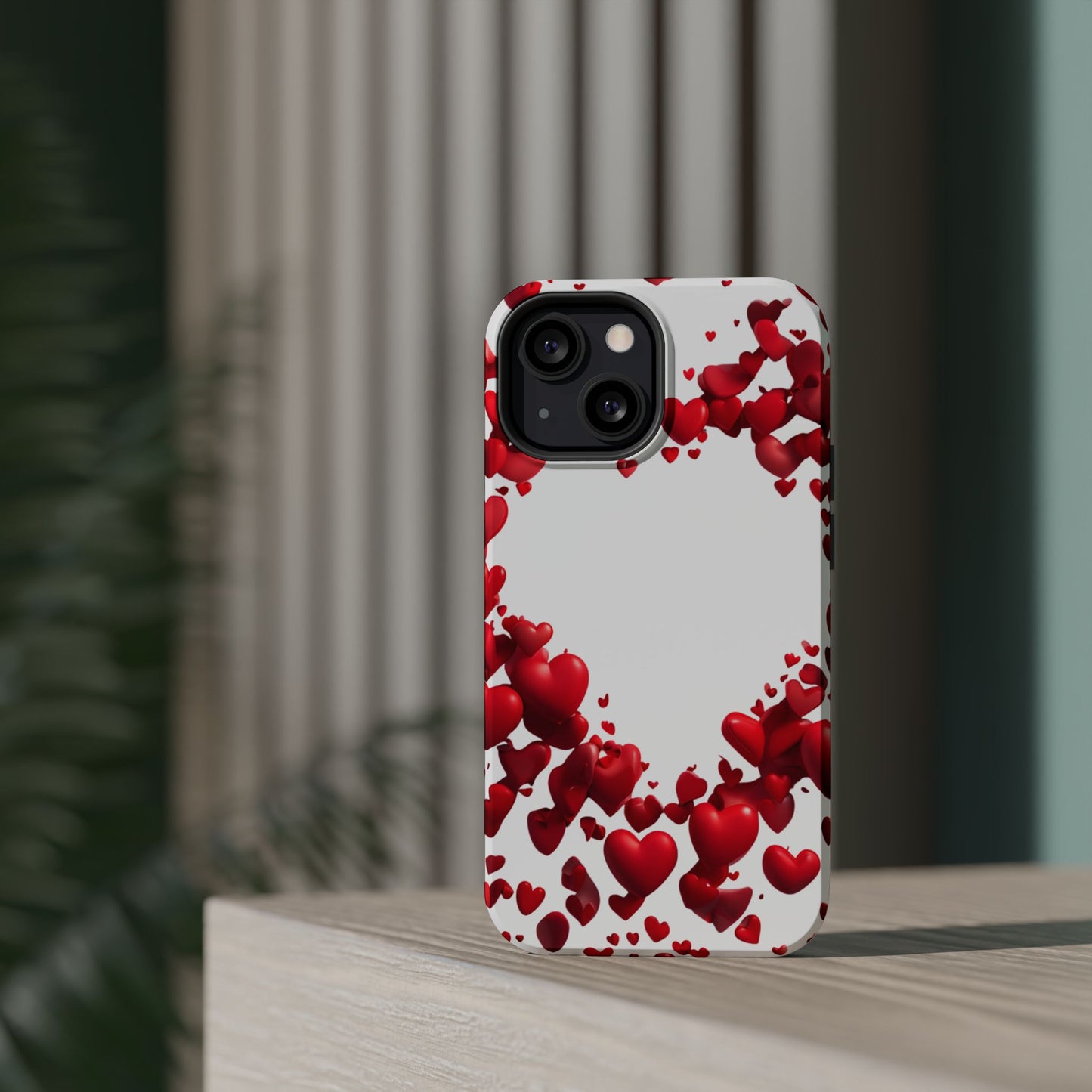 Heart-Shaped Heart Motif Magnetic Tough iPhone Case, Love Themed Phone Cover, Valentine's Day Gift,  Romantic Phone Case