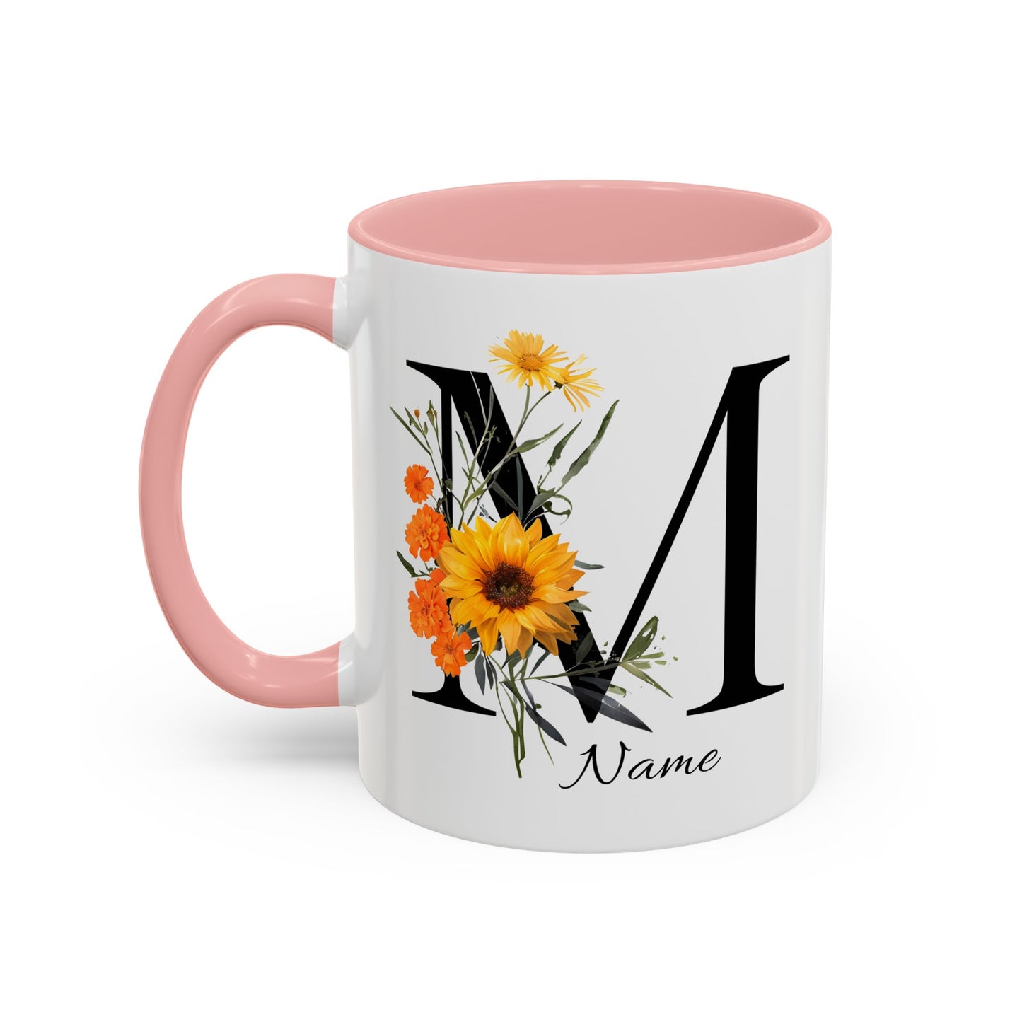 Personalized Floral Monogram - Letter M - Elegant Accent Coffee Mug – Personalized Mothers Day Gift