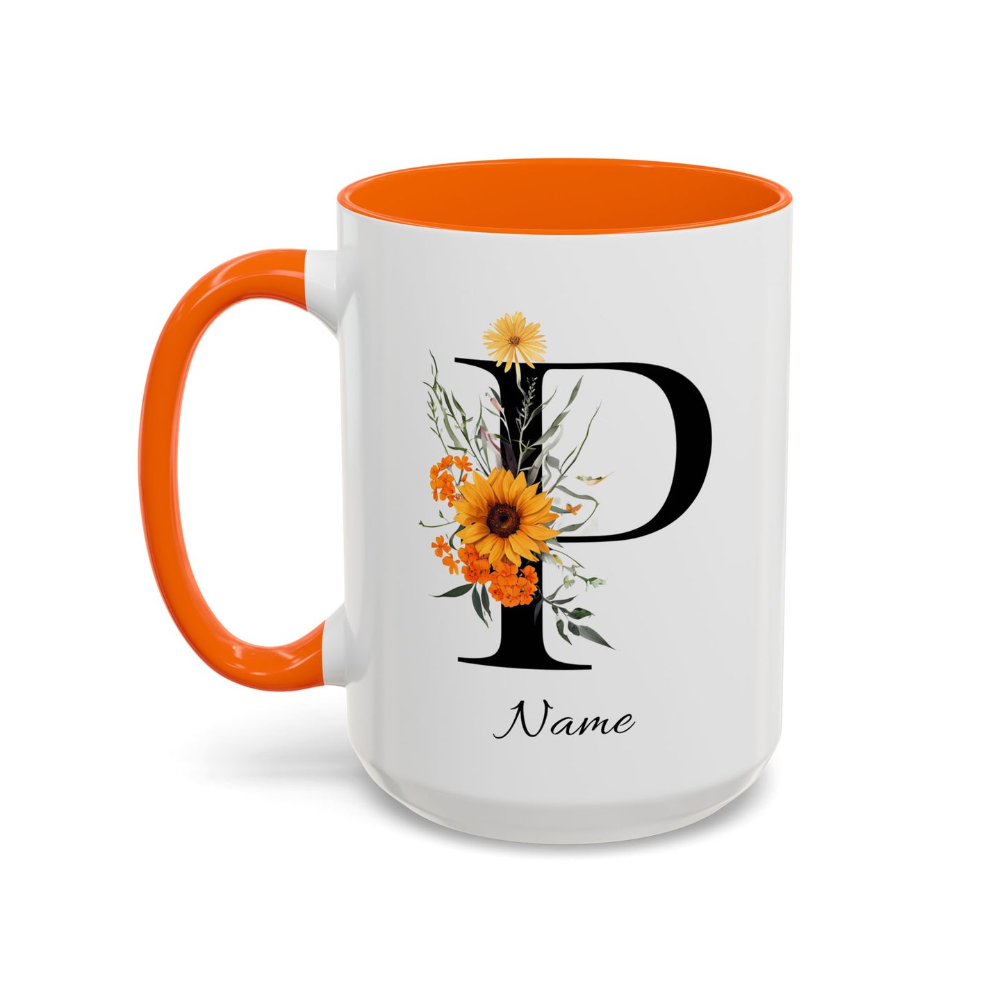 Personalized Floral Monogram - Letter P - Elegant Accent Coffee Mug – Personalized Mothers Day Gift