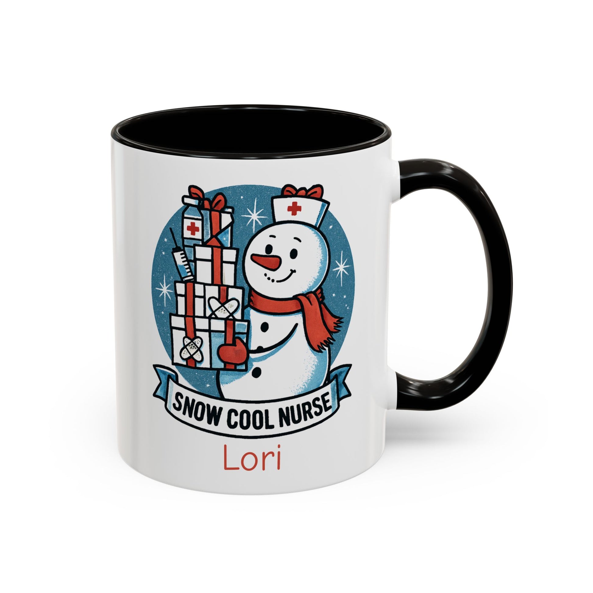 Personalized Snowman Nurse Mugs with festive designs and custom names, perfect holiday gift for nurses.