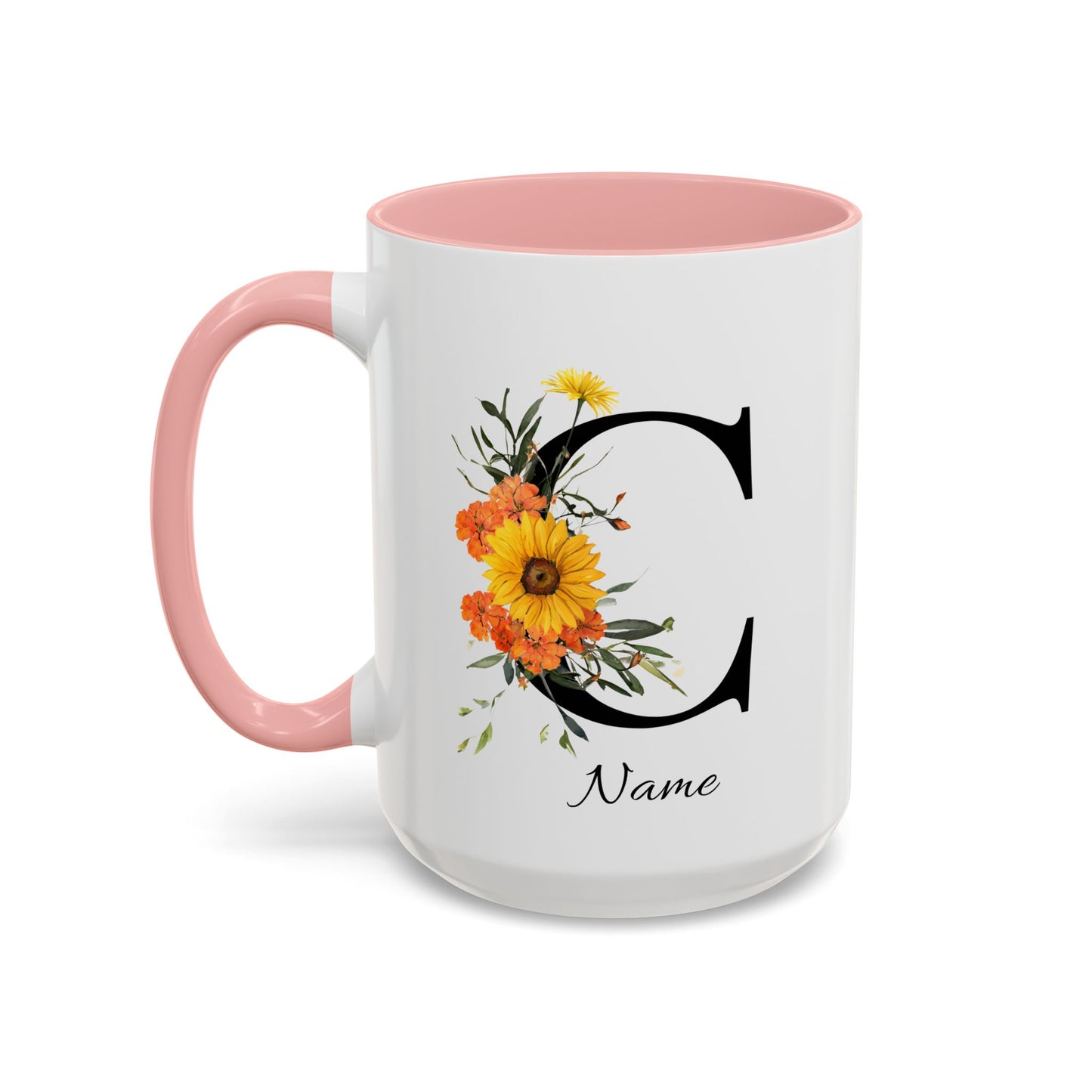Personalized Floral Monogram Mug, Letter C, Bachelorette Cups, Initial Mug, Bridesmaid Mug, Godmother Gift