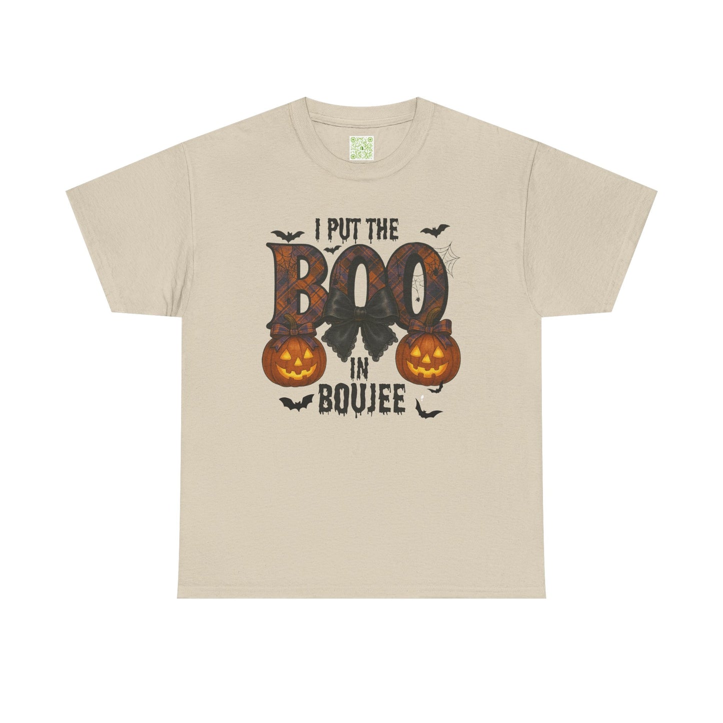 'Boo in Boujee' Halloween shirt in Texas Orange, showcasing a spooky graphic design and relaxed fit.