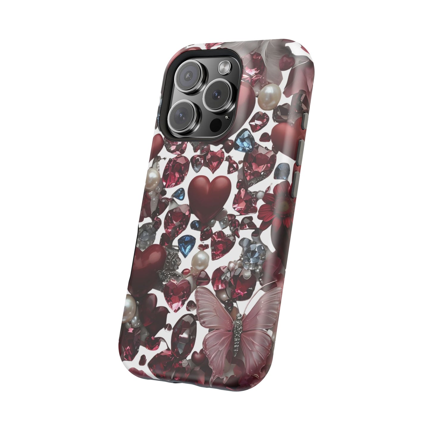 Romantic Floral Hearts Magnetic Tough iPhone Case -  Durable Phone Case for Gifts, Valentine's Day, Birthday, Anniversary, Cute Accessories