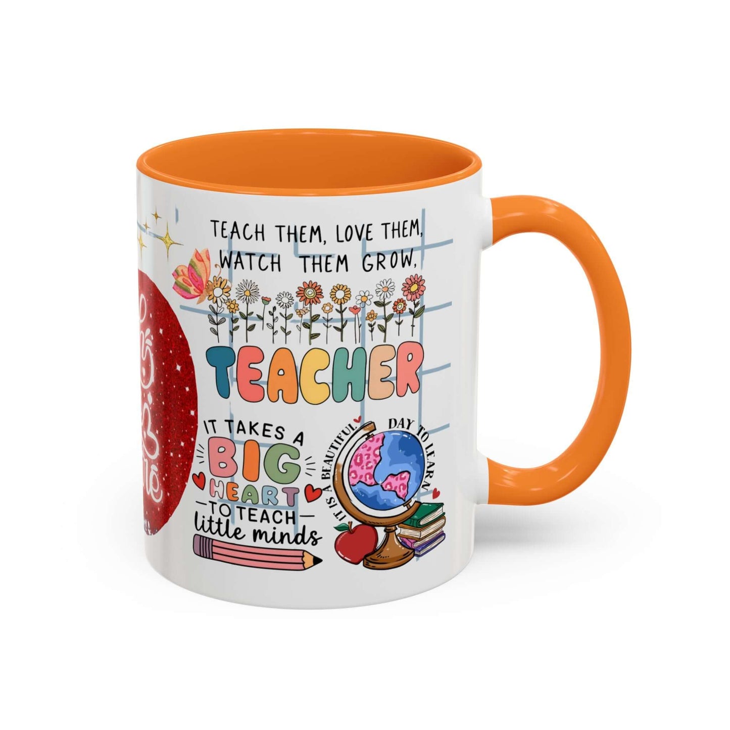 Colorful Teacher Appreciation Coffee Mug featuring inspiring quotes and illustrations, perfect gift for educators.
