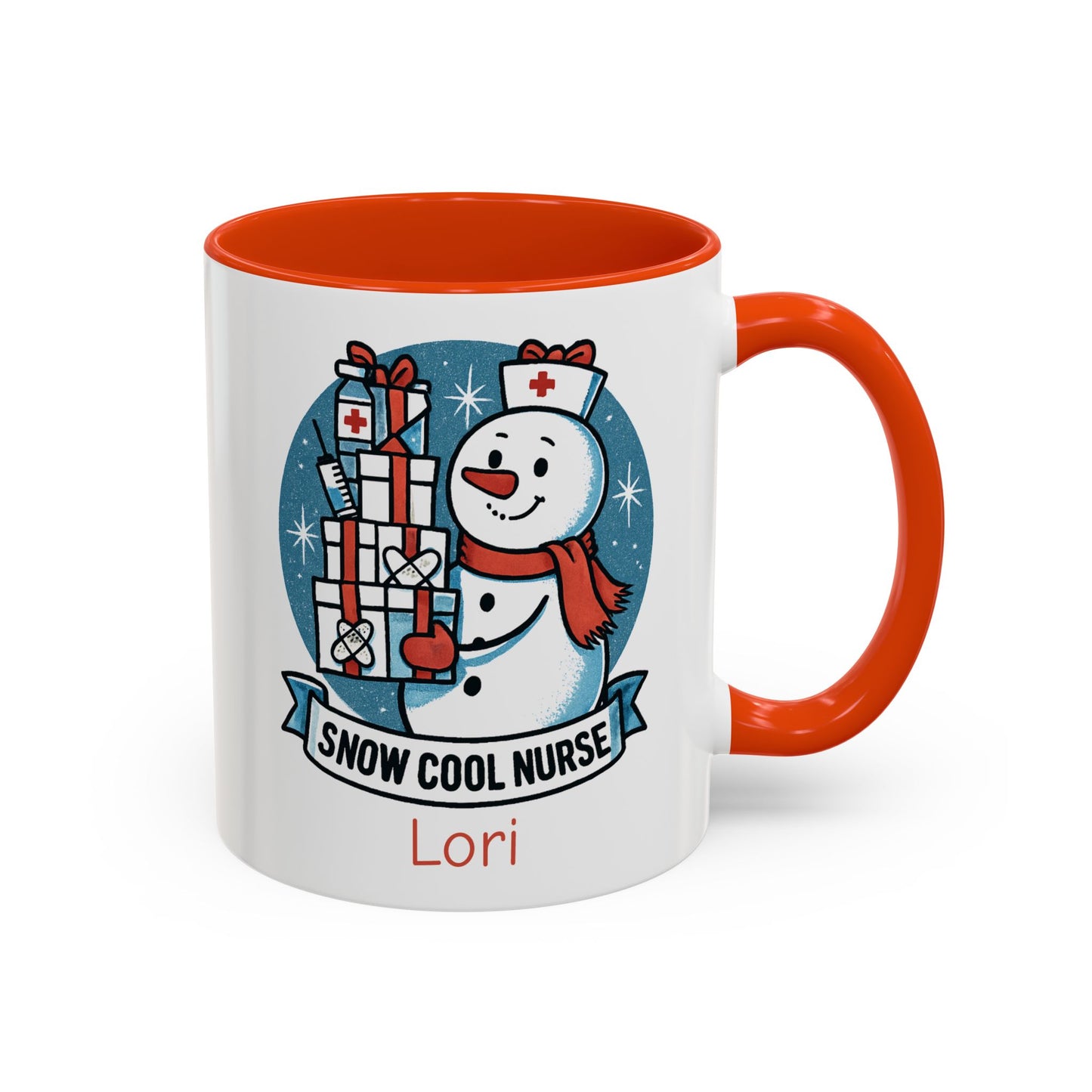 Personalized Snowman Nurse Mugs with festive designs and custom names, perfect holiday gift for nurses.