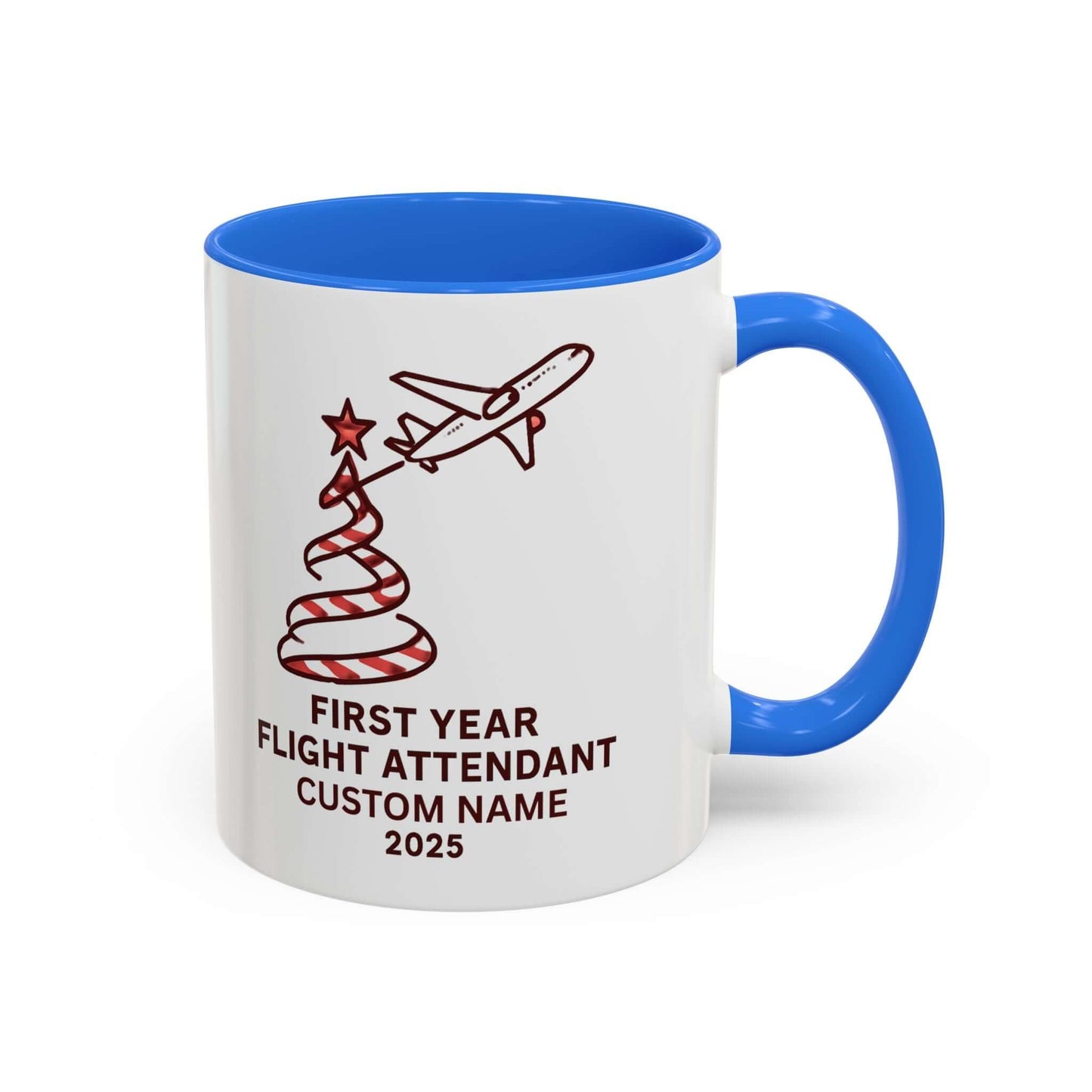 Custom first year flight attendant mugs with festive design, perfect for holiday keepsakes in aviation.