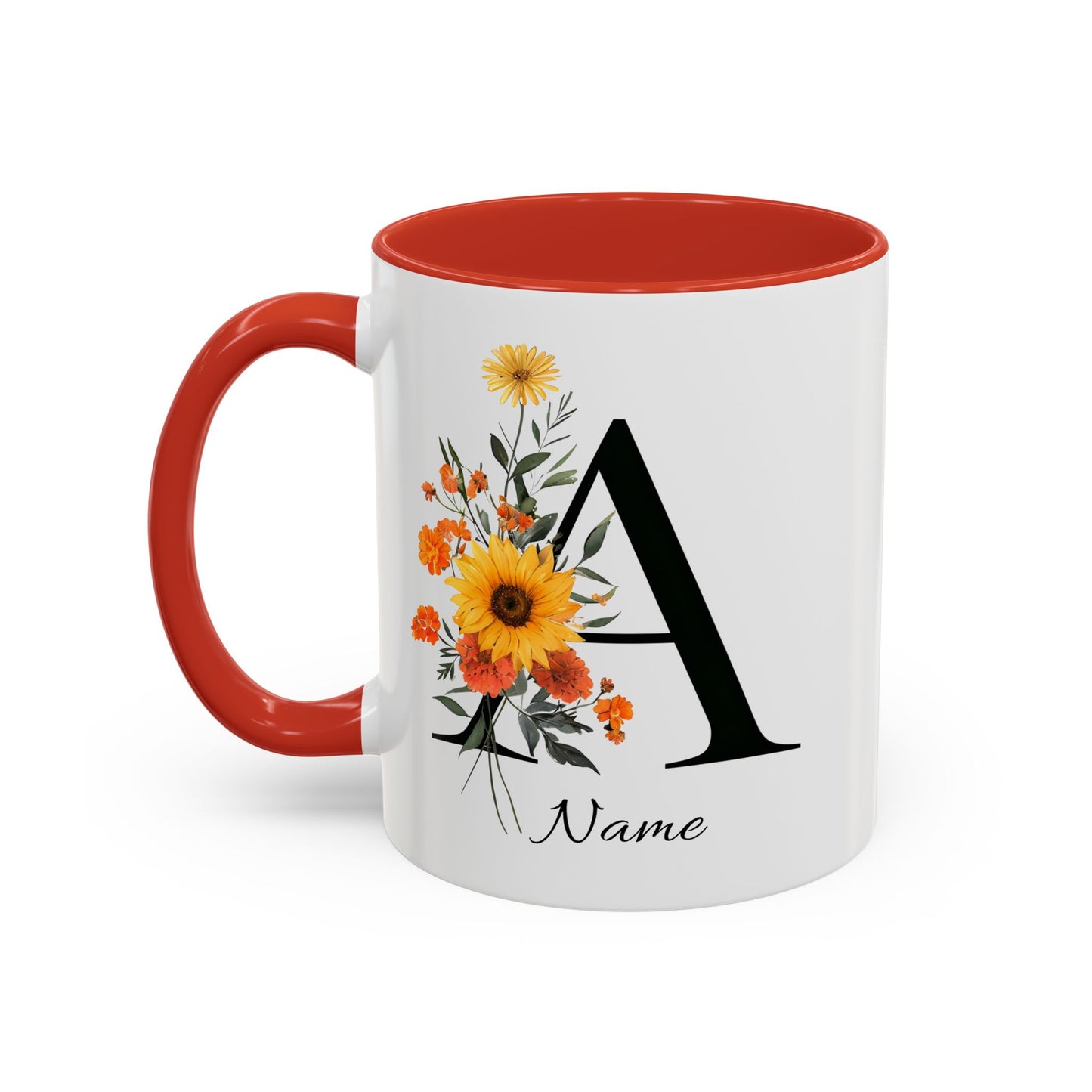 Personalized Floral Monogram Mug Letter A, 11oz & 15oz Personalized Mugs, Monogrammed Mug, Godparent Gift, Gifts Under 50
