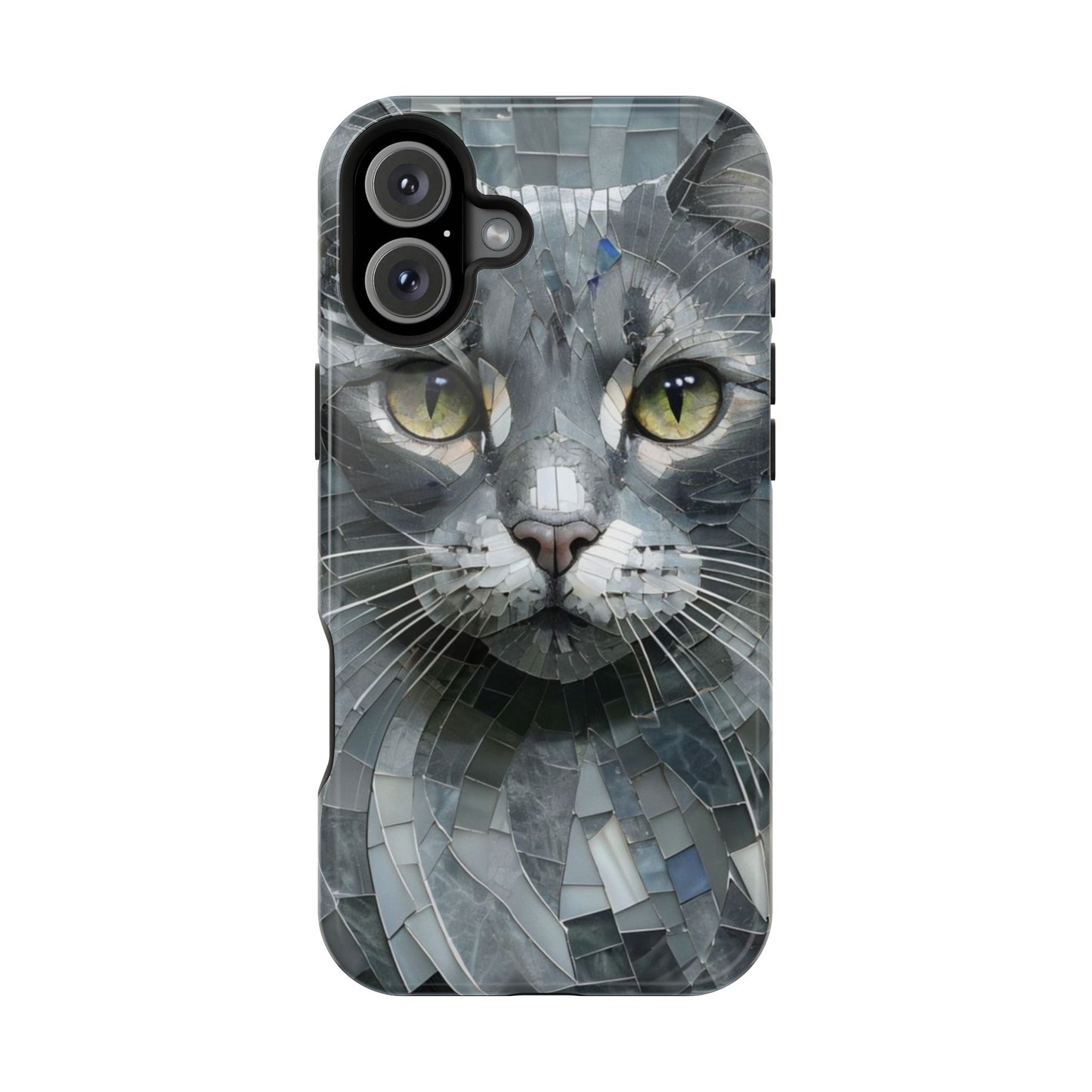 Stylish Cat Mosaic Magnetic iPhone Case, Black Cat Phone Case, Cute Cat Phone Case, Shockproof Case, Cat iPhone Case