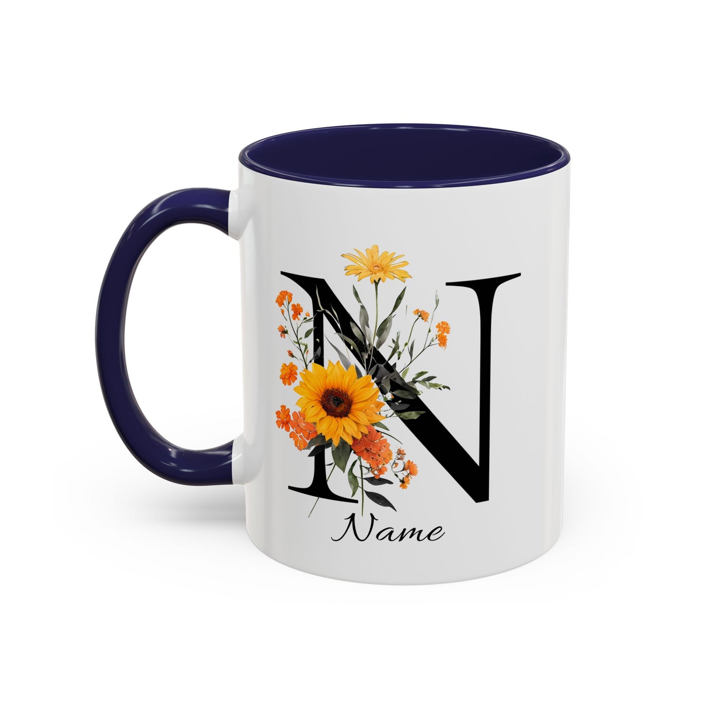 Personalized Floral Monogram - Letter N - Elegant Accent Coffee Mug – Personalized Mothers Day Gift
