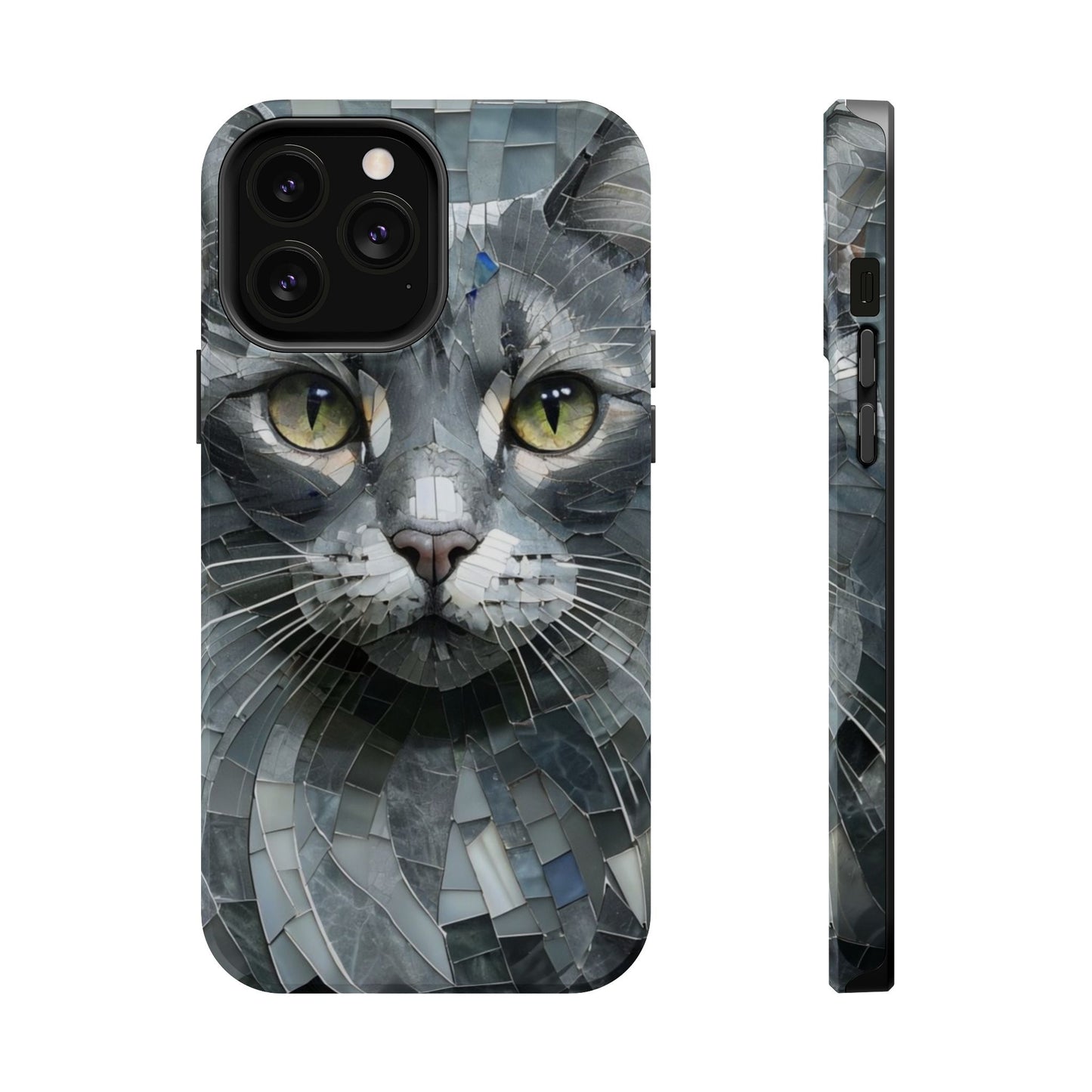 Stylish Cat Mosaic Magnetic iPhone Case, Black Cat Phone Case, Cute Cat Phone Case, Shockproof Case, Cat iPhone Case
