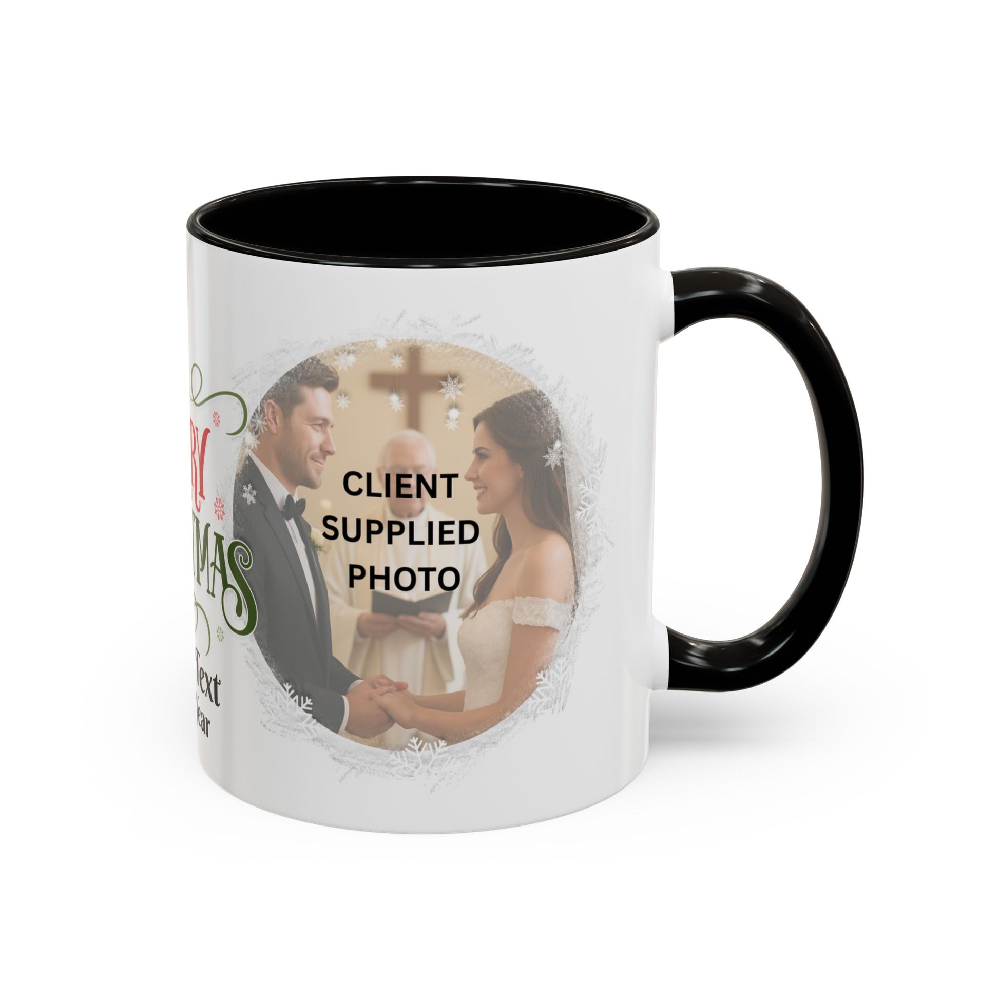 Custom photo mug for newlyweds, featuring a romantic moment from their wedding ceremony.