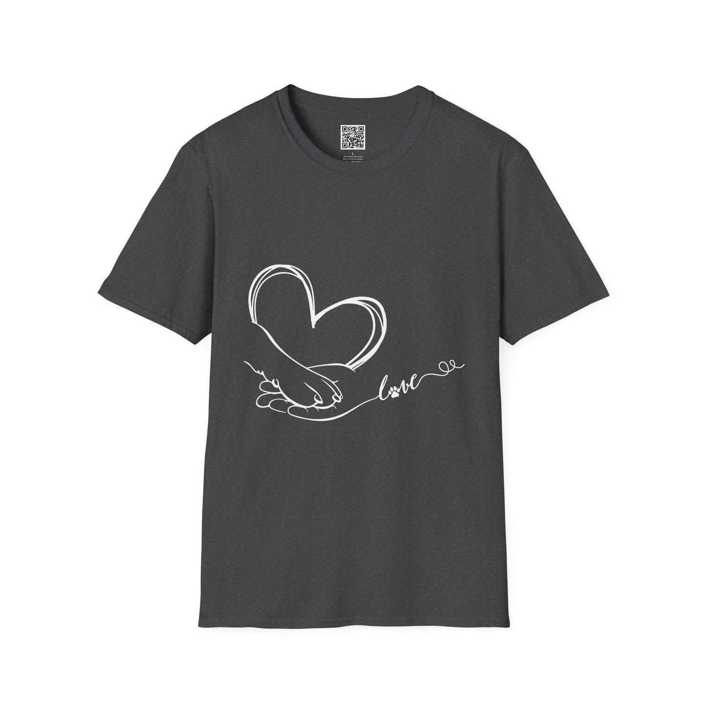 Paw in Hand Love Unisex Softstyle T-Shirt - Hand-Drawn Love Design