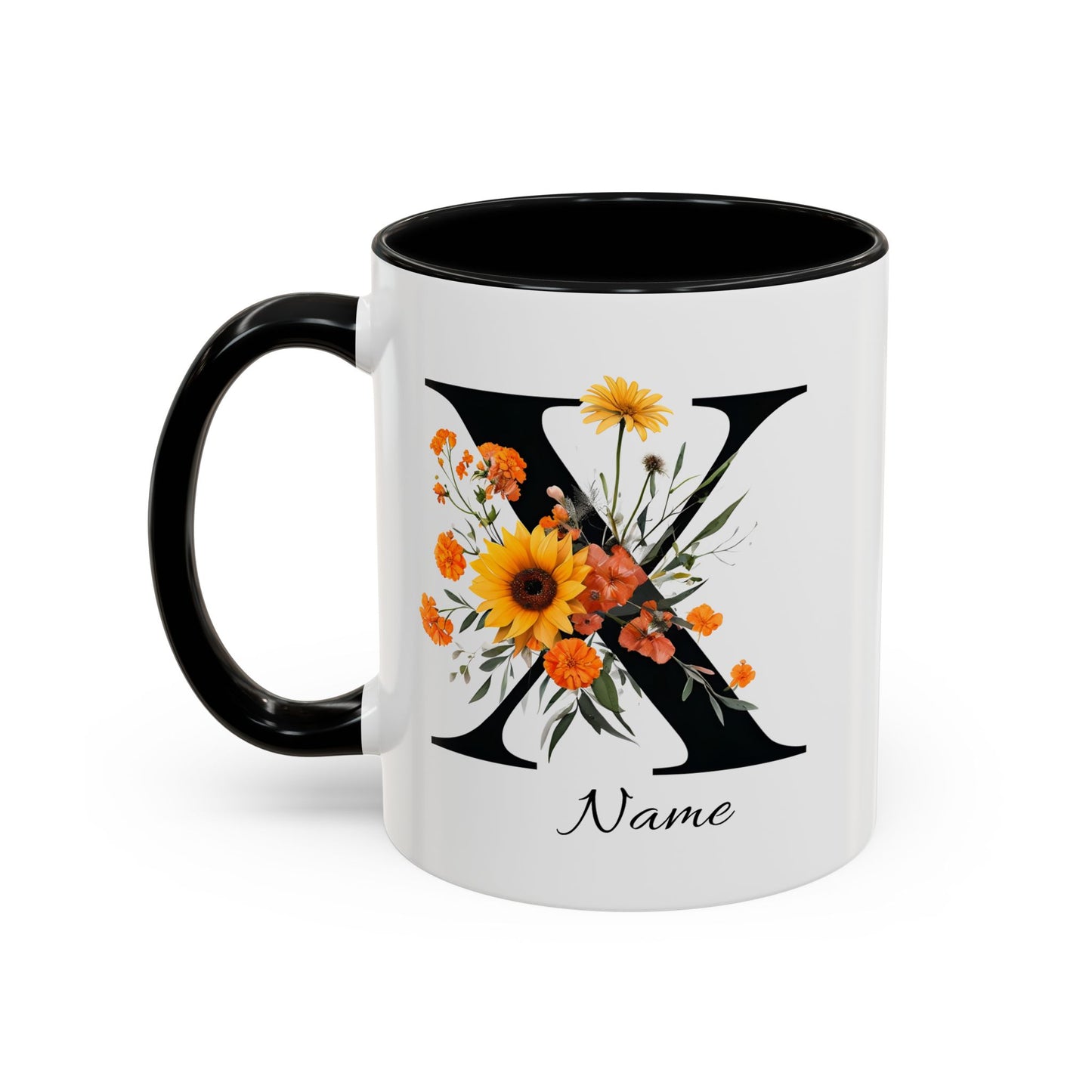 Personalized Floral Monogram - Letter X - Elegant Accent Coffee Mug – Personalized Mothers Day Gift