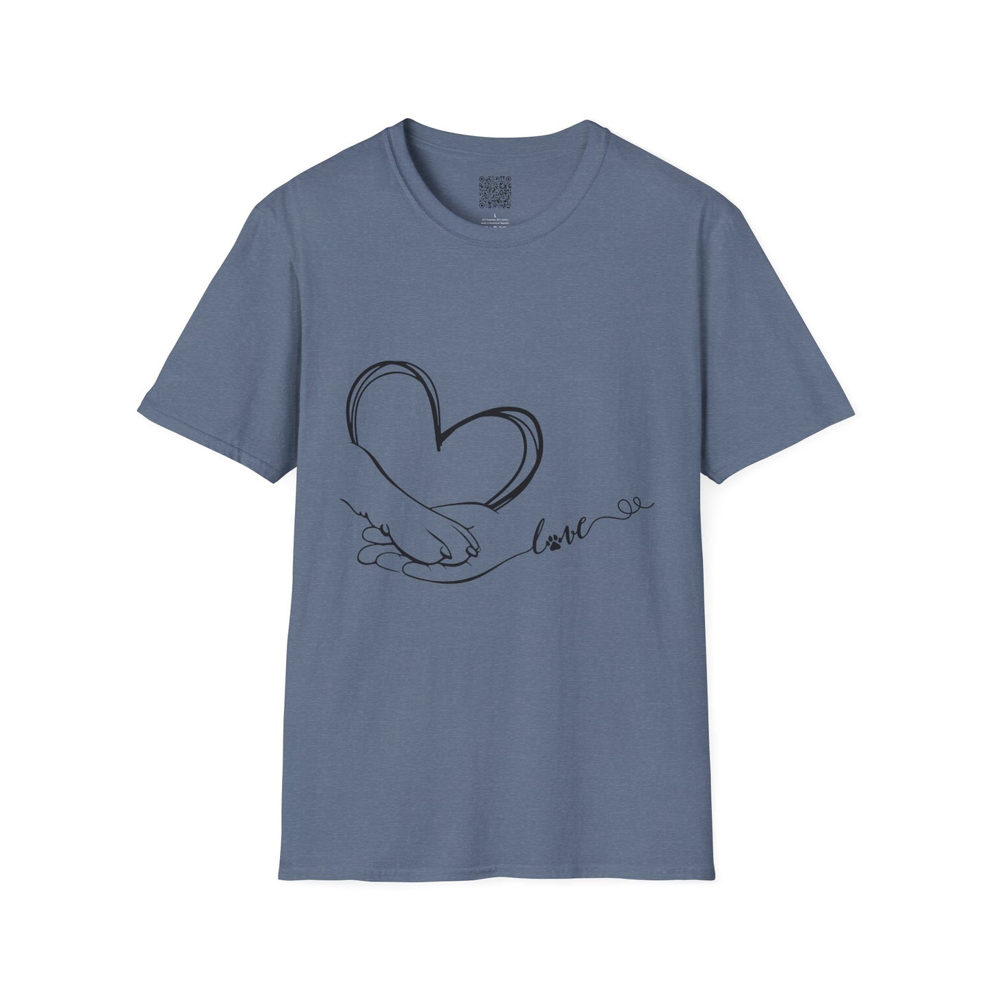Paw in Hand Love Unisex Softstyle T-Shirt - Hand-Drawn Love Design