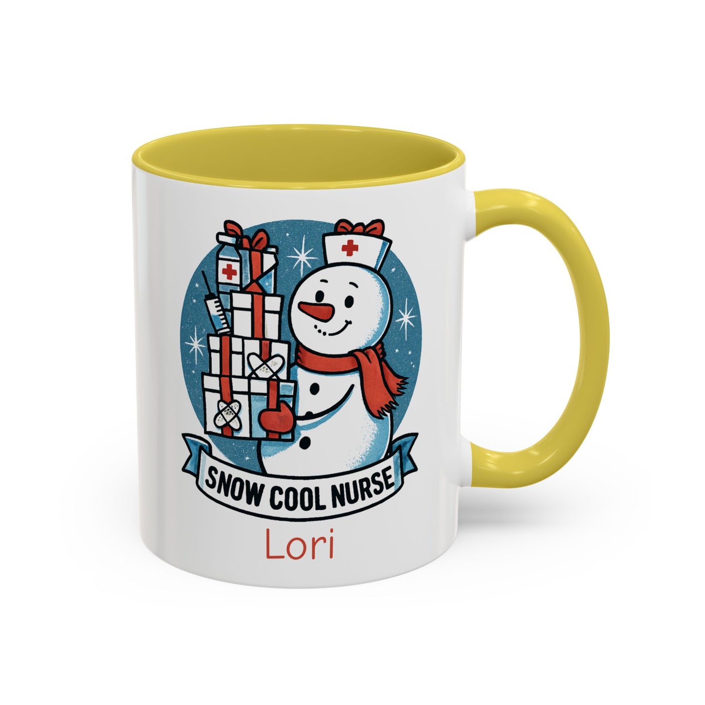 Personalized Snowman Nurse Mugs with festive designs and custom names, perfect holiday gift for nurses.
