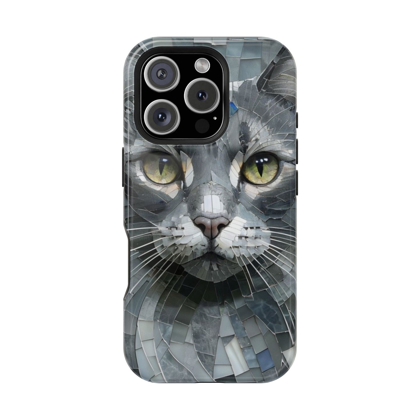 Stylish Cat Mosaic Magnetic iPhone Case, Black Cat Phone Case, Cute Cat Phone Case, Shockproof Case, Cat iPhone Case