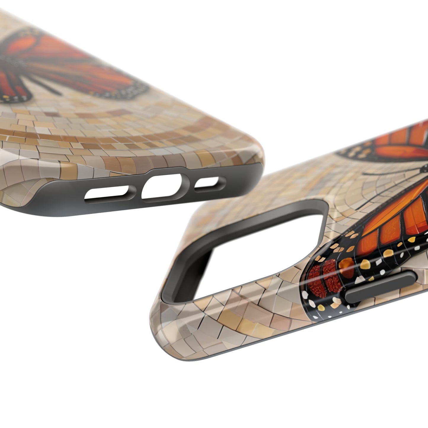 Monarch Butterfly Mosaic iPhone Case, Orange Butterfly Case, Artistic Phone Cover, Trendy iPhone Case, Wireless Charging Cover