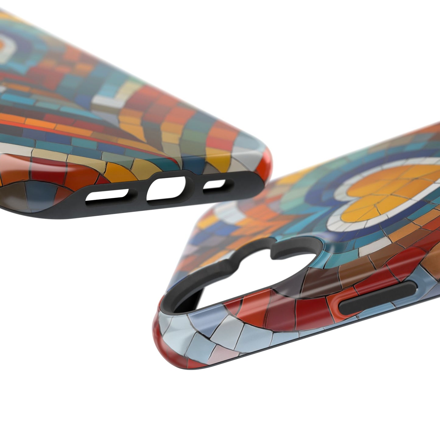 Magnetic Heart Mosaic iPhone Case, Faux Stained Glass, Trendy Phone Cover, Artistic Phone Case, Wireless Charging