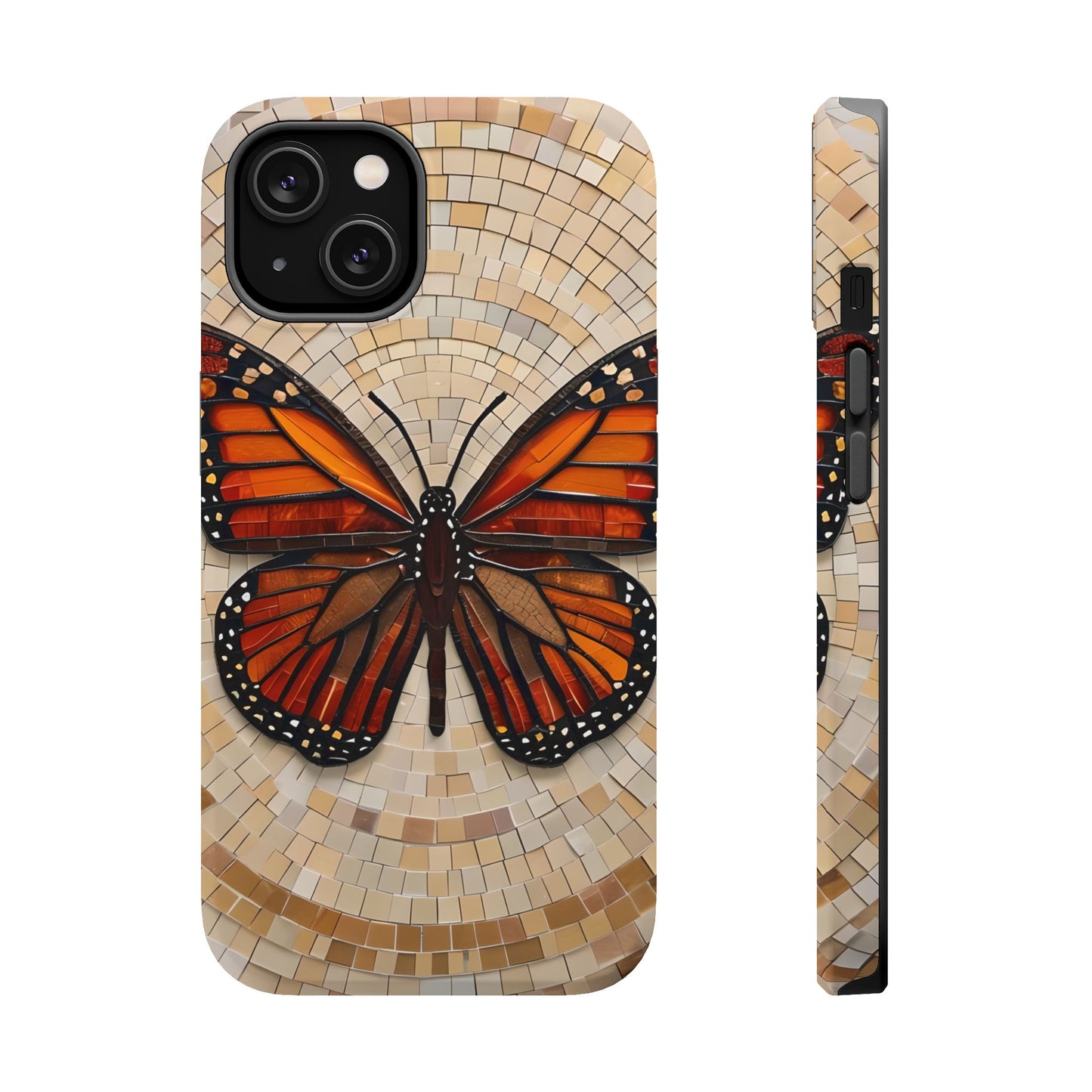 Monarch Butterfly Mosaic iPhone Case, Orange Butterfly Case, Artistic Phone Cover, Trendy iPhone Case, Wireless Charging Cover