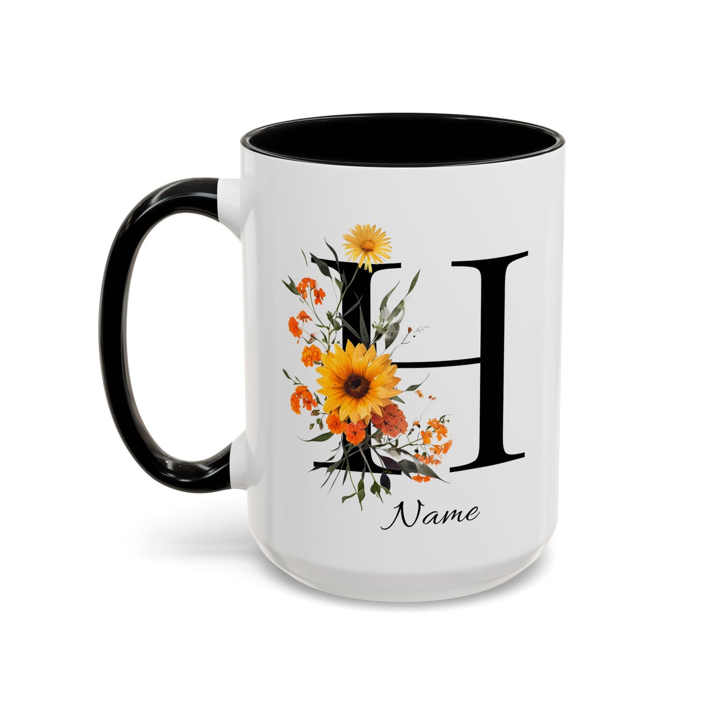 Personalized Floral Monogram - Letter H - Elegant Accent Coffee Mug – Personalized Mothers Day Gift