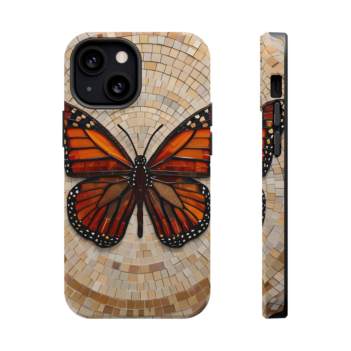 Monarch Butterfly Mosaic iPhone Case, Orange Butterfly Case, Artistic Phone Cover, Trendy iPhone Case, Wireless Charging Cover