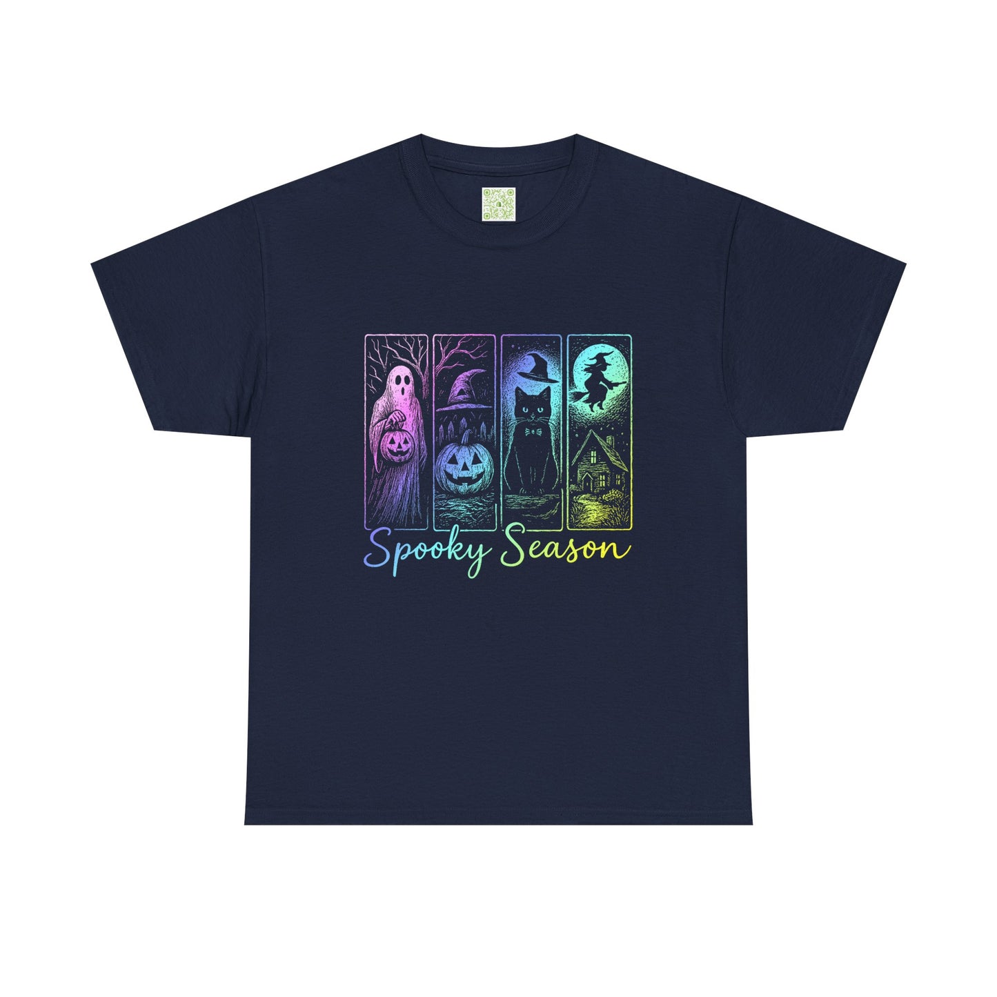 Navy Halloween Pumpkin Shirt featuring spooky graphics for the festive season.