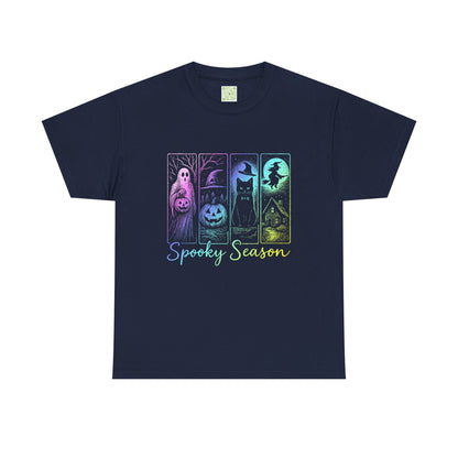 Navy Halloween Pumpkin Shirt featuring spooky graphics for the festive season.