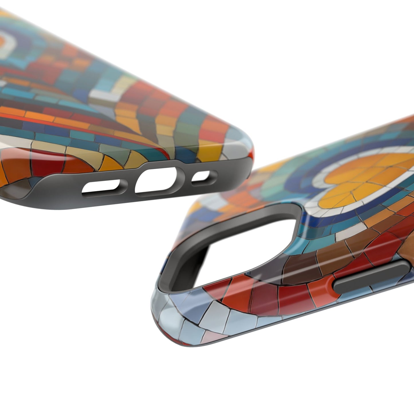 Magnetic Heart Mosaic iPhone Case, Faux Stained Glass, Trendy Phone Cover, Artistic Phone Case, Wireless Charging