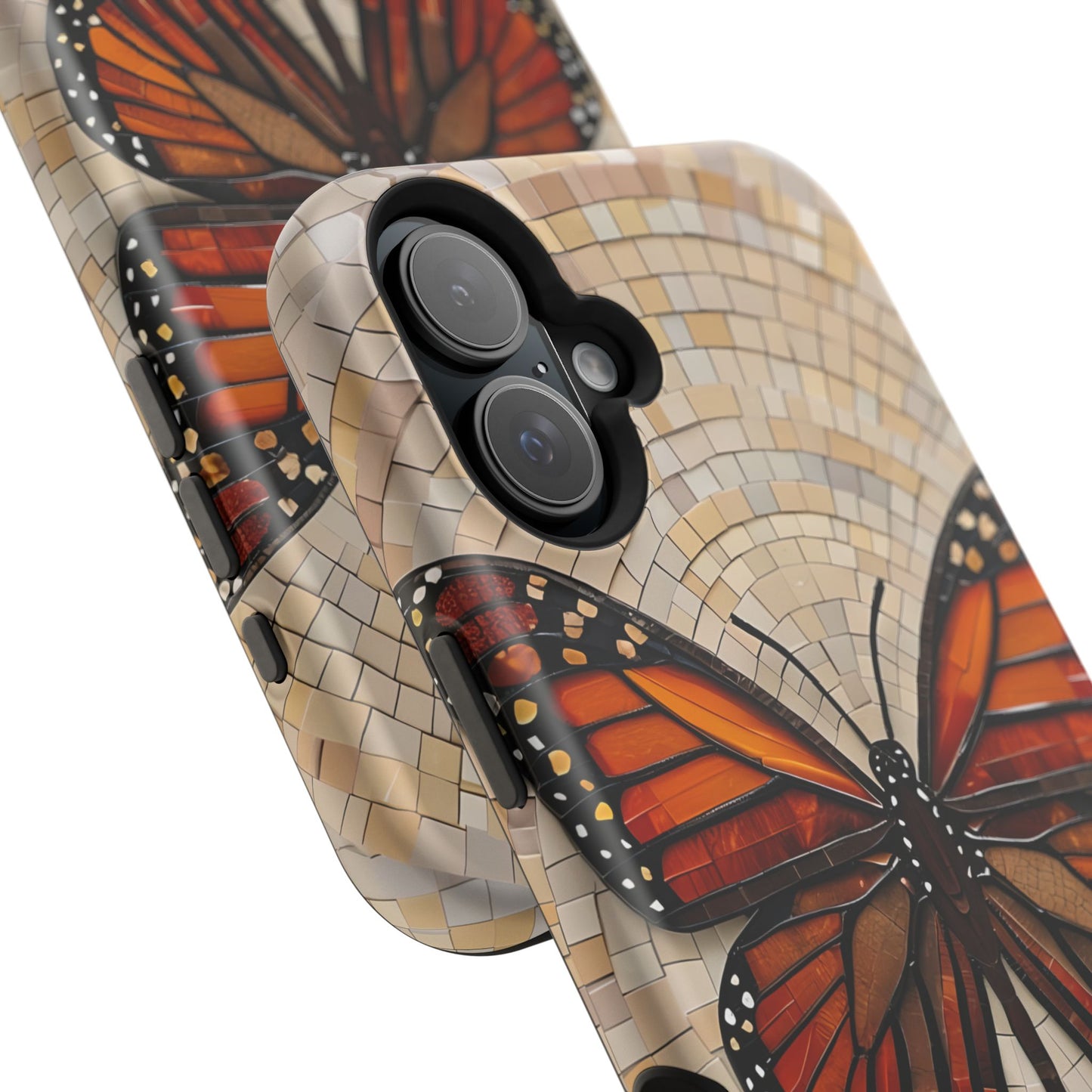 Monarch Butterfly Mosaic iPhone Case, Orange Butterfly Case, Artistic Phone Cover, Trendy iPhone Case, Wireless Charging Cover
