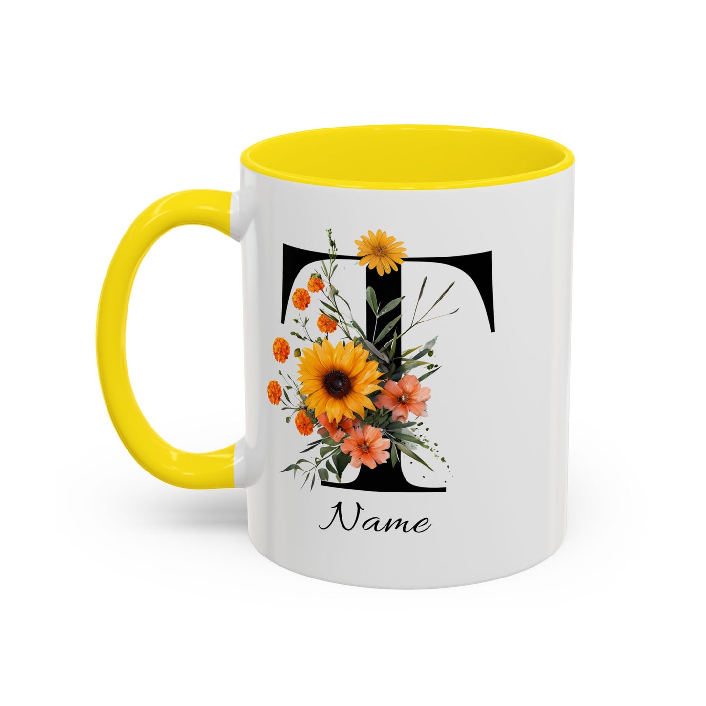 Personalized Floral Monogram - Letter T - Elegant Accent Coffee Mug – Personalized Mothers Day Gift