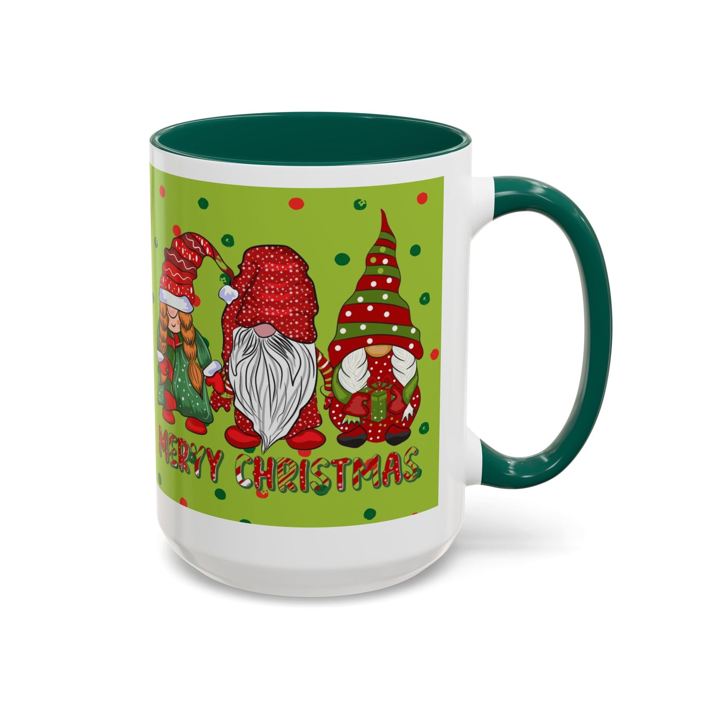 Merry Christmas Gnom Trio. Gnome Mug, Green Holiday Coffee Cup, Festive Hot Cocoa Mug, Cute Gnome Lover Gift, Cozy Winter Christmas Drinkware