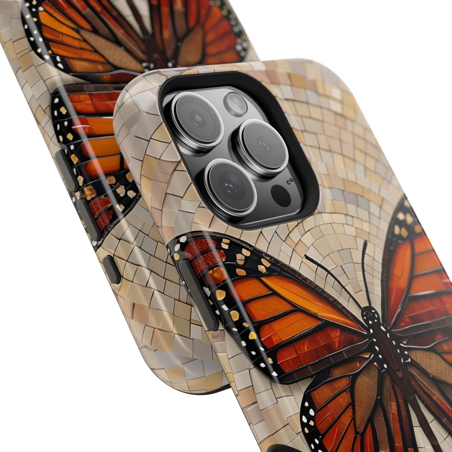 Monarch Butterfly Mosaic iPhone Case, Orange Butterfly Case, Artistic Phone Cover, Trendy iPhone Case, Wireless Charging Cover