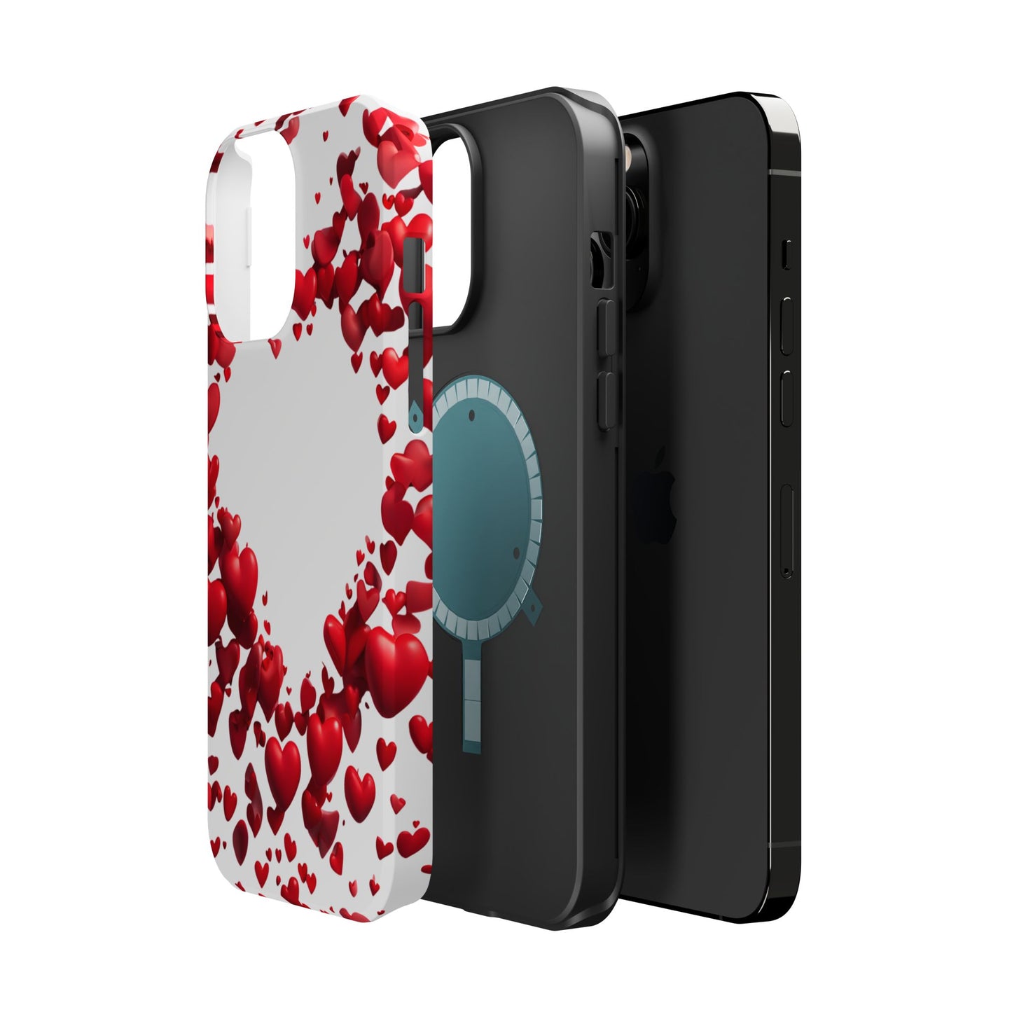 Heart-Shaped Heart Motif Magnetic Tough iPhone Case, Love Themed Phone Cover, Valentine's Day Gift,  Romantic Phone Case