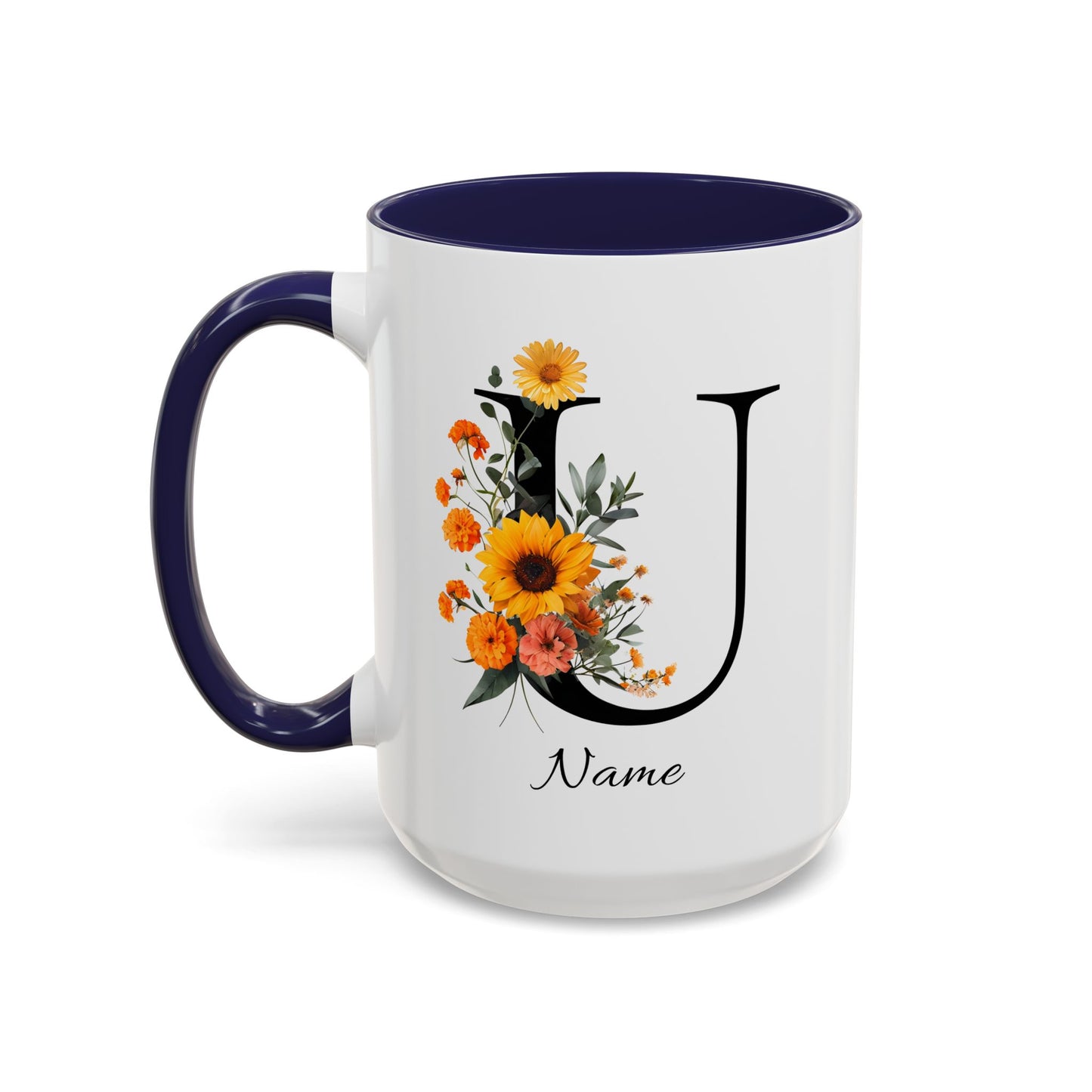 Personalized Floral Monogram - Letter U - Elegant Accent Coffee Mug – Personalized Mothers Day Gift