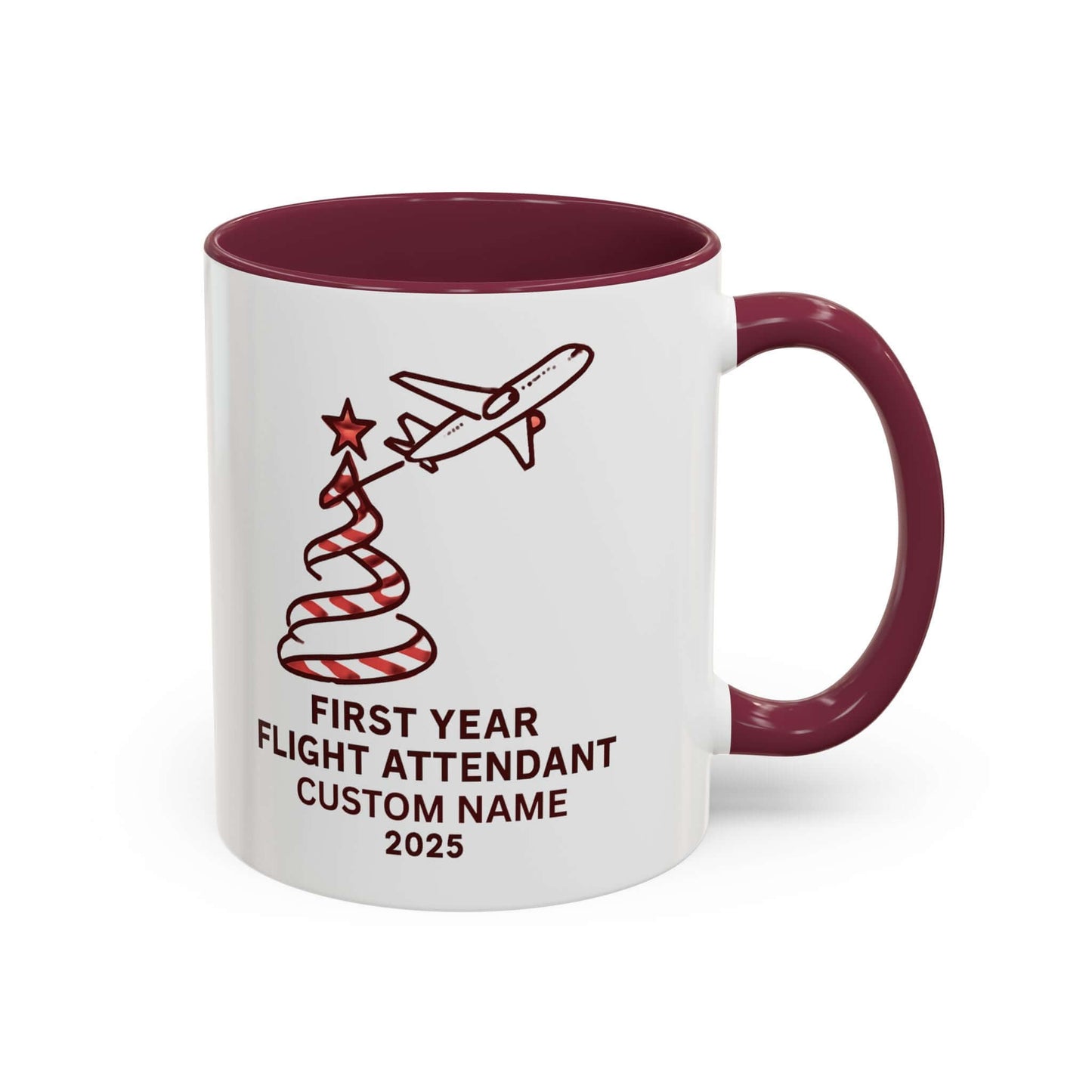 Custom first year flight attendant mugs with festive design, perfect for holiday keepsakes in aviation.
