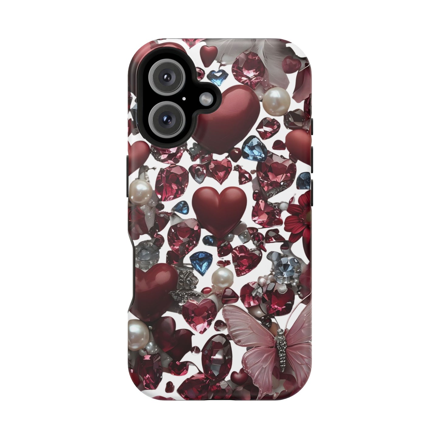 Romantic Floral Hearts Magnetic Tough iPhone Case -  Durable Phone Case for Gifts, Valentine's Day, Birthday, Anniversary, Cute Accessories