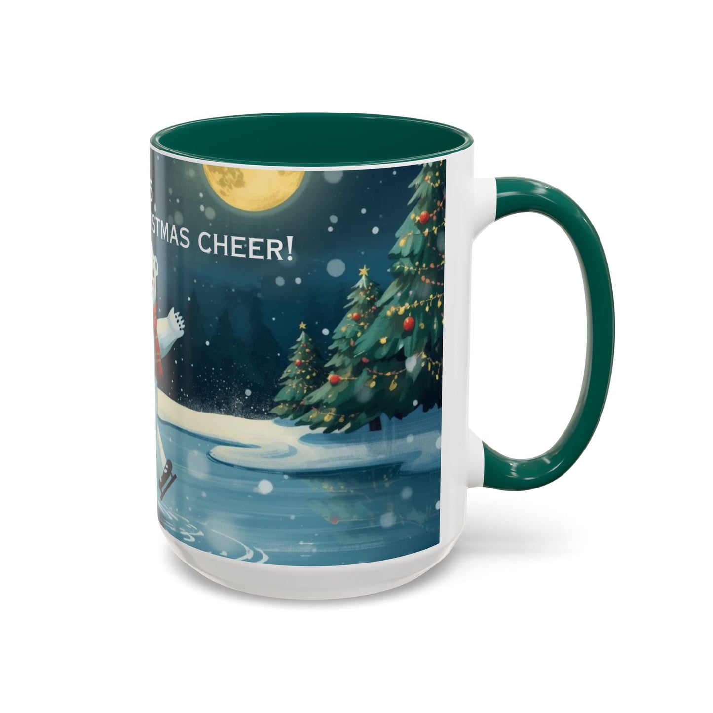 Polar Bear Christmas mug, decorated with festive trees and holiday scenes, perfect for warm drinks during the holidays.