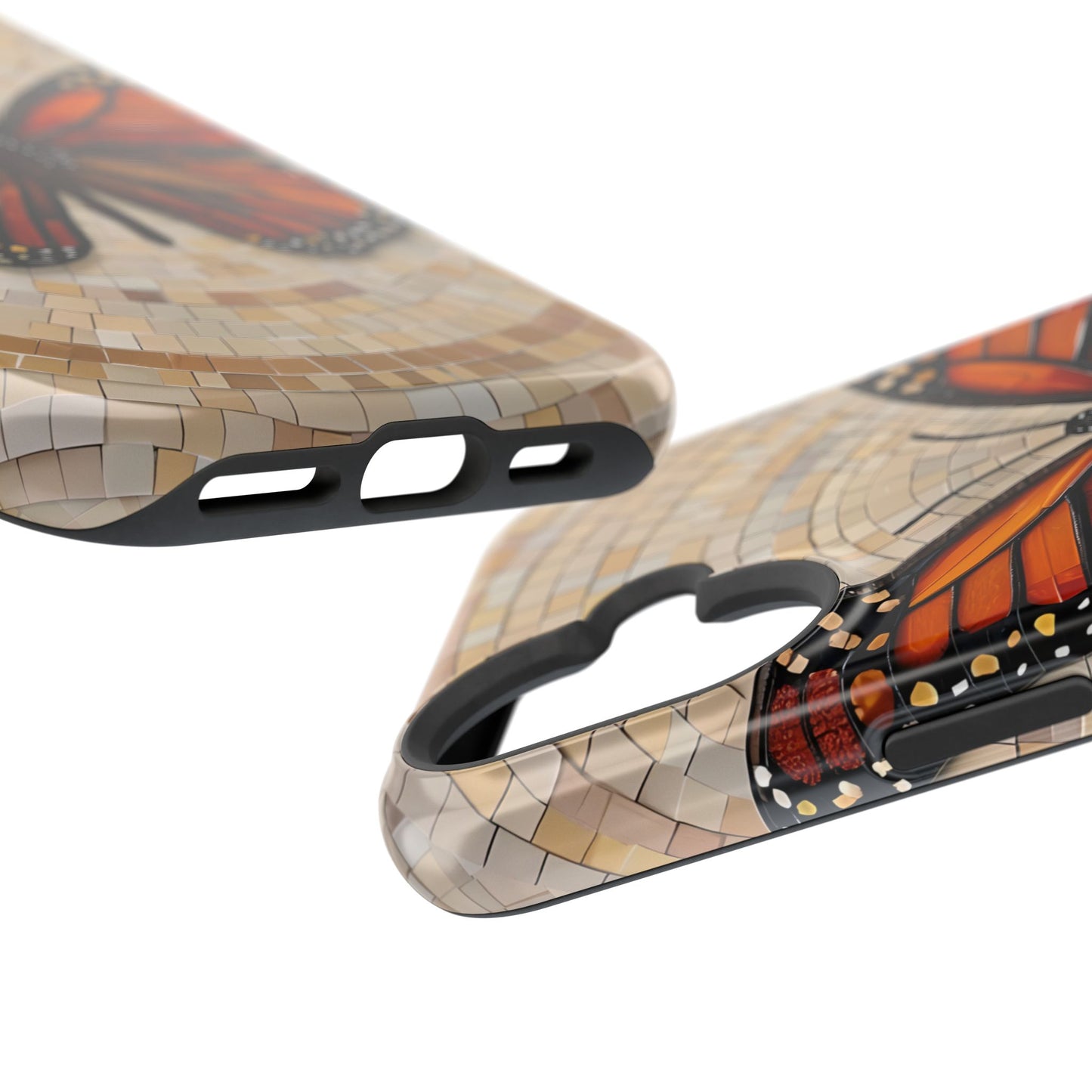 Monarch Butterfly Mosaic iPhone Case, Orange Butterfly Case, Artistic Phone Cover, Trendy iPhone Case, Wireless Charging Cover