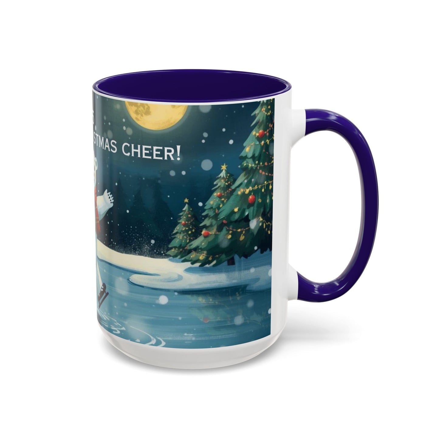 Polar Bear Christmas mug, decorated with festive trees and holiday scenes, perfect for warm drinks during the holidays.