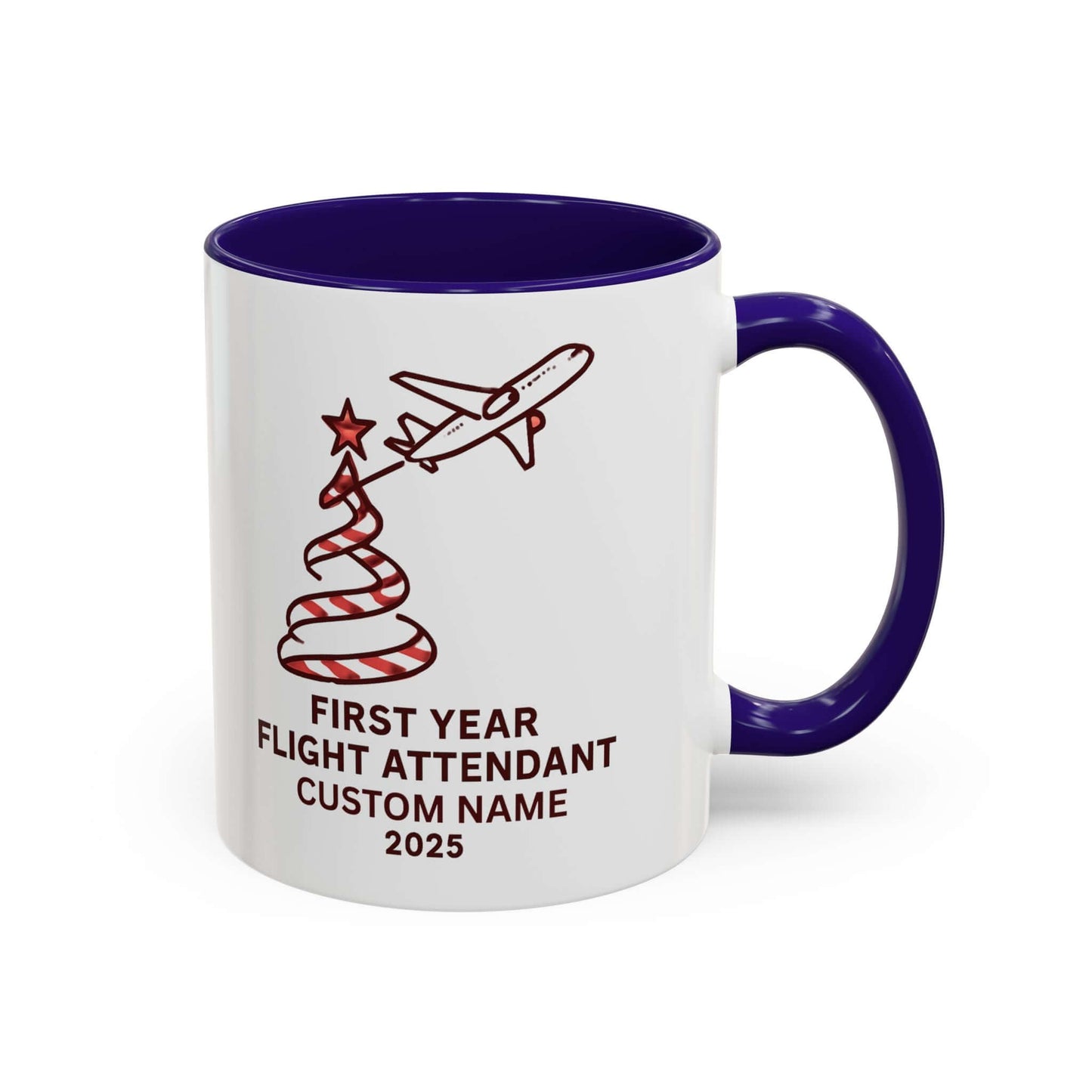 Custom first year flight attendant mugs with festive design, perfect for holiday keepsakes in aviation.