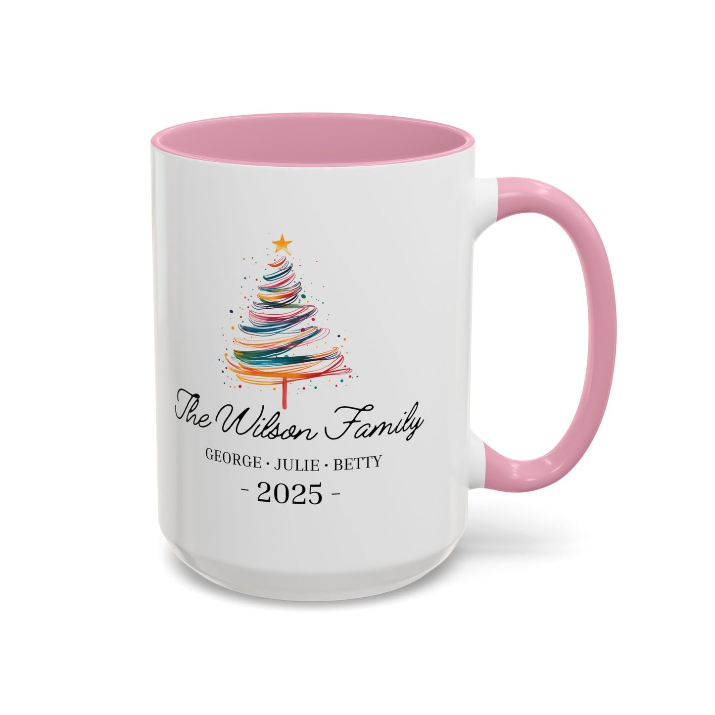 Personalized Family Christmas Mug, Custom Family Name Holiday Coffee Cup 2025, Colorful Christmas Tree Mug, Family Christmas Gift