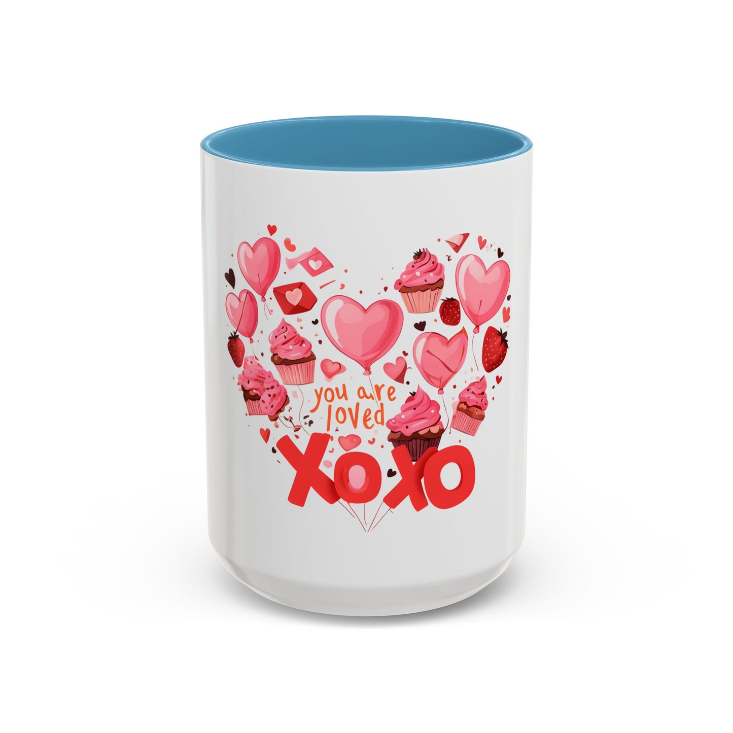 Valentine's Day Accent Coffee Mug, Cute Love Mug, Gift for Her, Heart Design, XOXO Mug for Couples, Romantic Coffee Cup