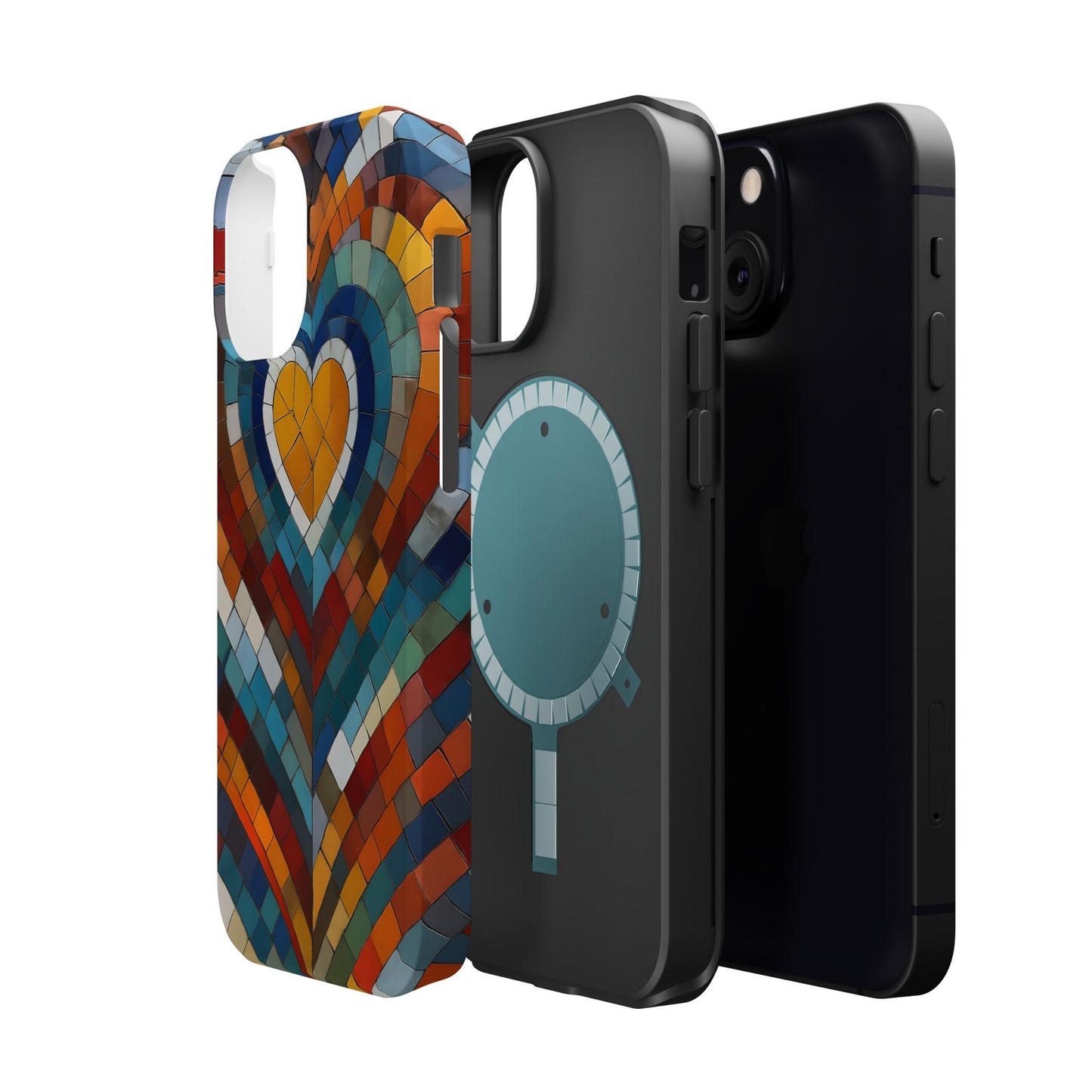 Magnetic Heart Mosaic iPhone Case, Faux Stained Glass, Trendy Phone Cover, Artistic Phone Case, Wireless Charging