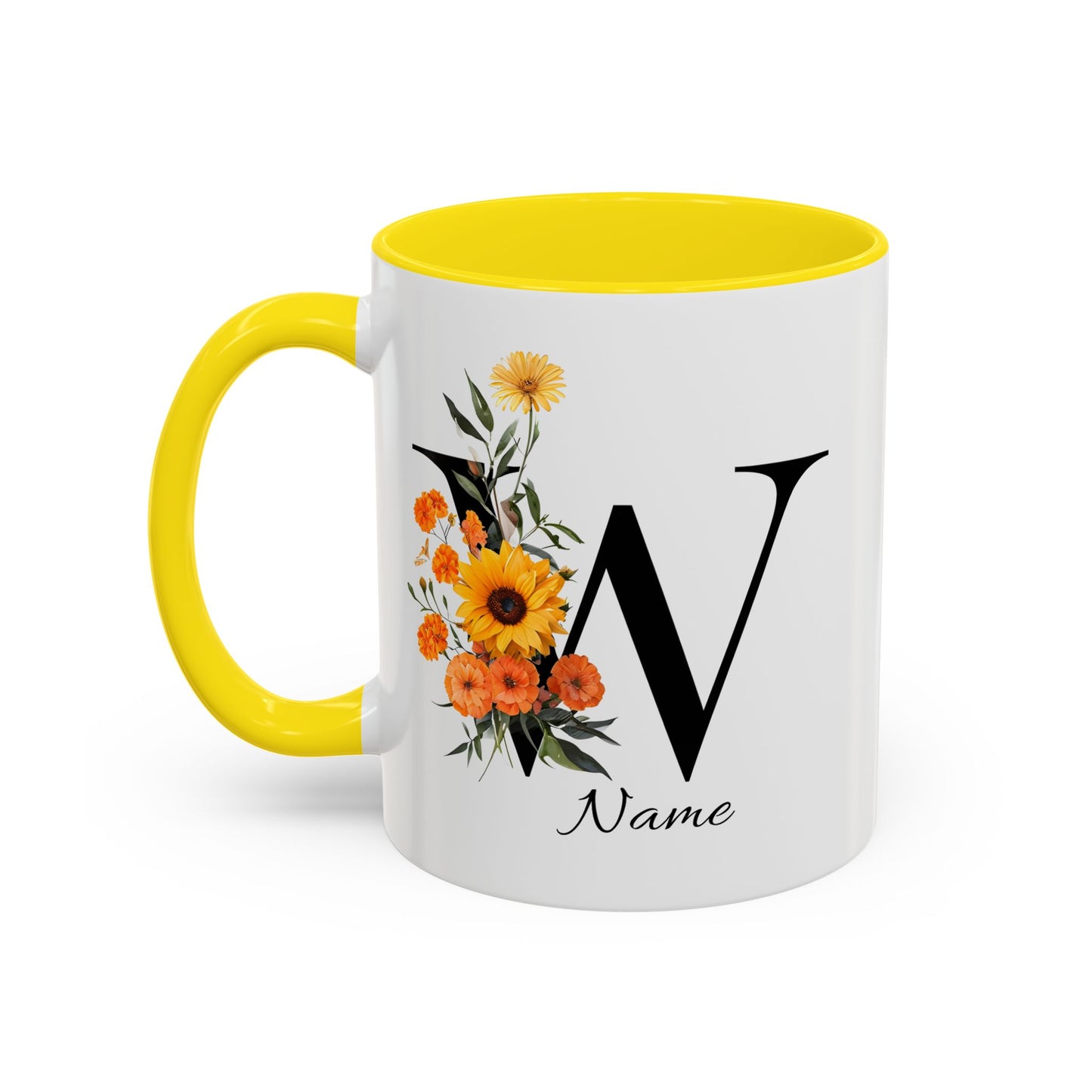Personalized Floral Monogram - Letter W - Elegant Accent Coffee Mug – Personalized Mothers Day Gift
