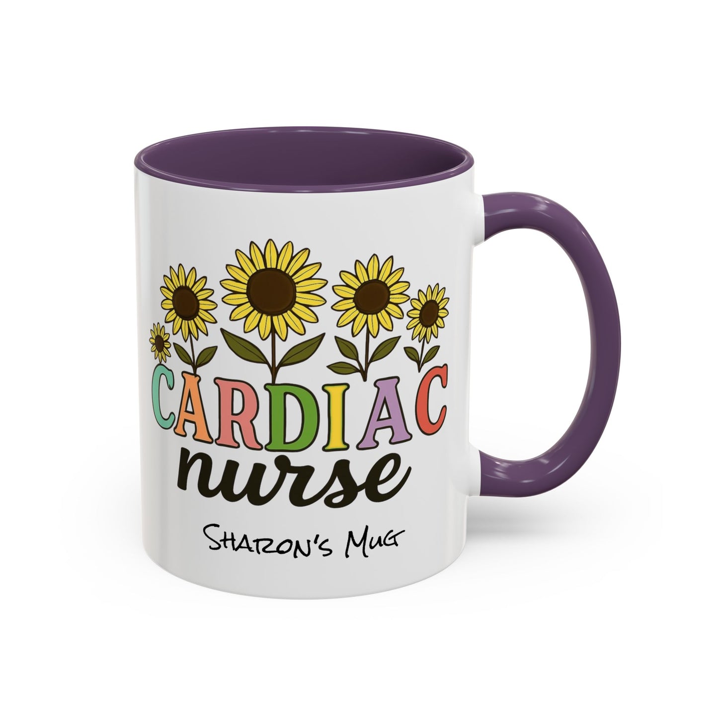 Cardiac Nurse Sunflower Accent Coffee Mug, CVICU Nurse Mug, Cardiac Nursing Grad Gift, Cardiac ICU Nurse, Cardiology RN NP